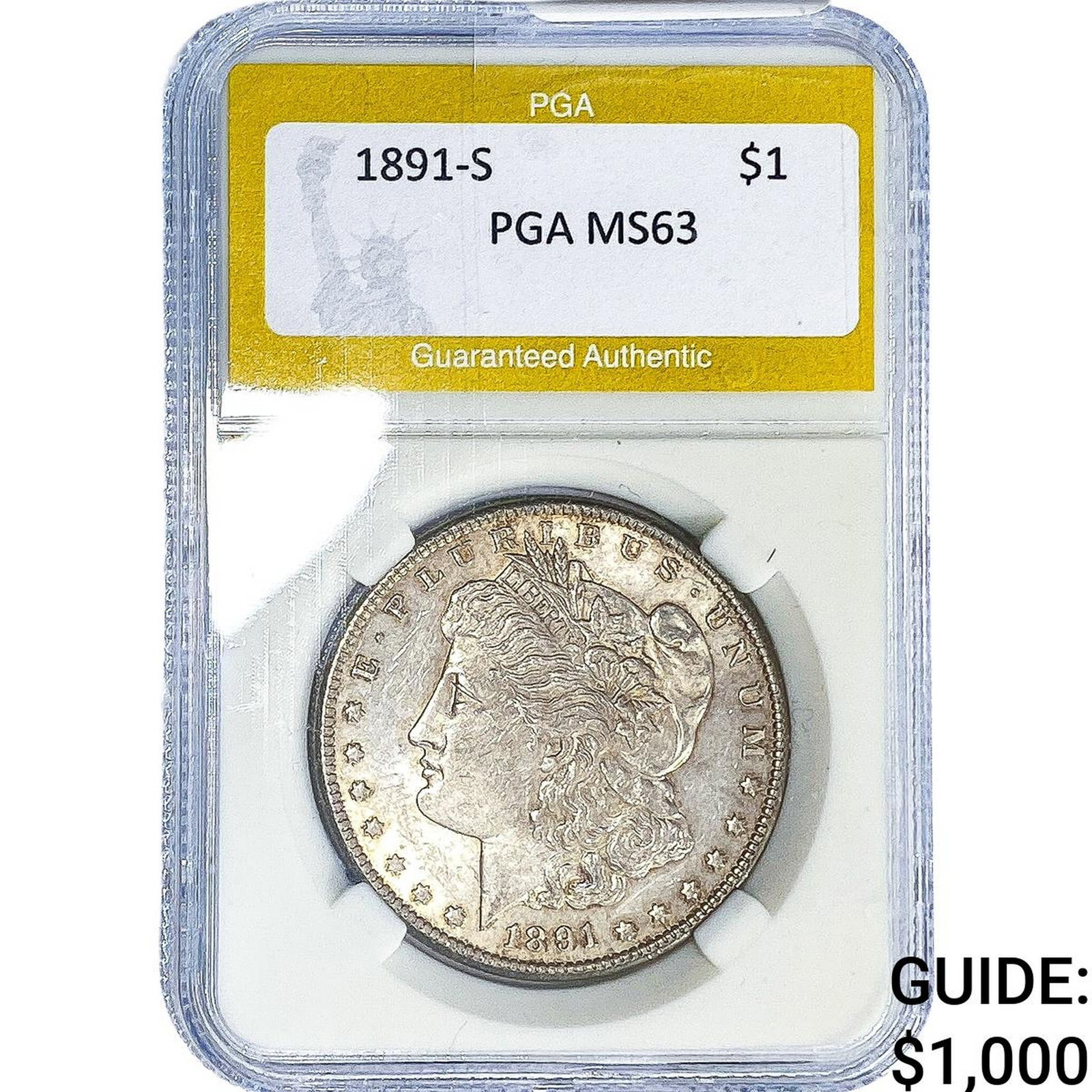1891-S Morgan Silver Dollar PGA MS63: 1891-S Morgan Silver Dollar PGA MS63