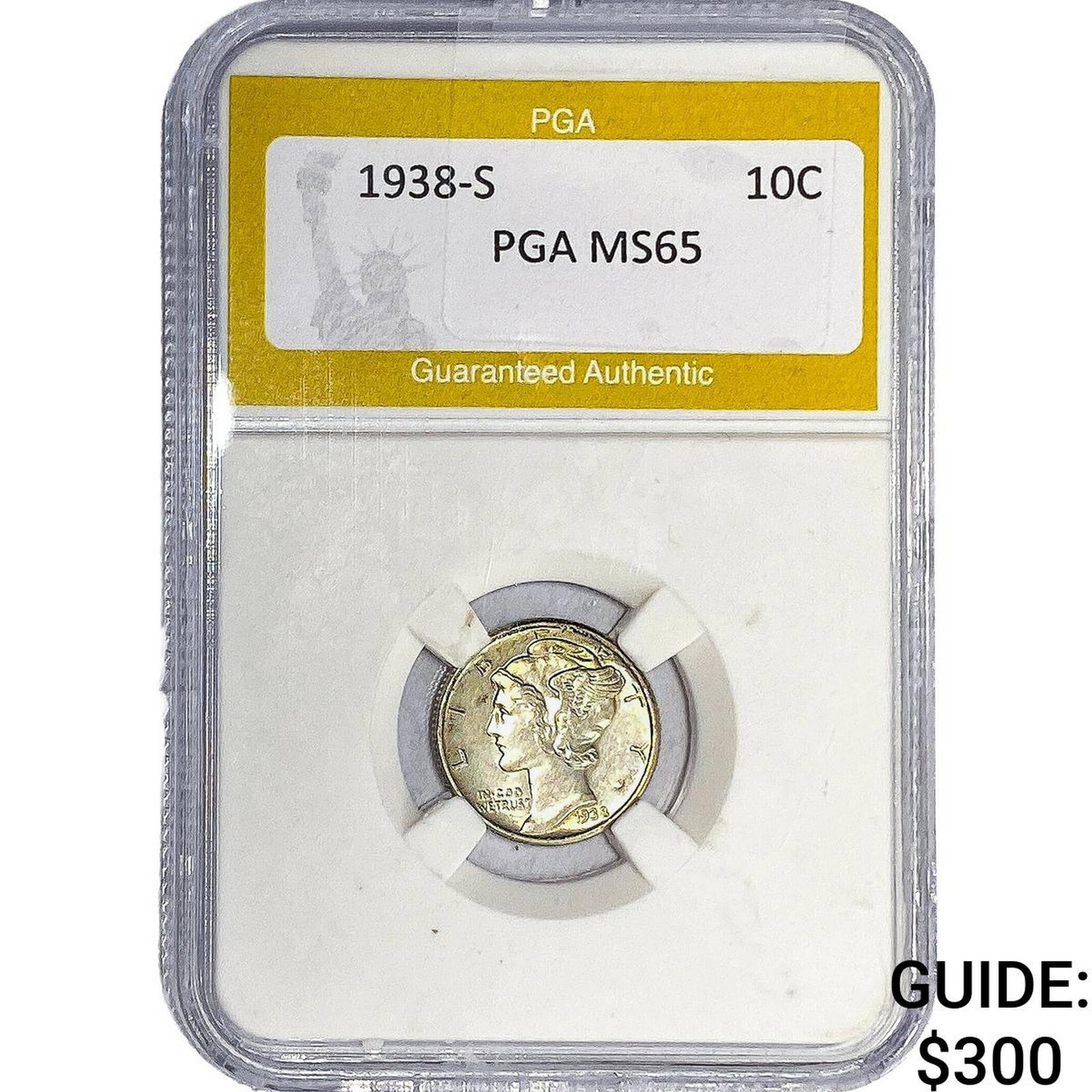 1938-S Mercury Silver Dime PGA MS65: 1938-S Mercury Silver Dime PGA MS65