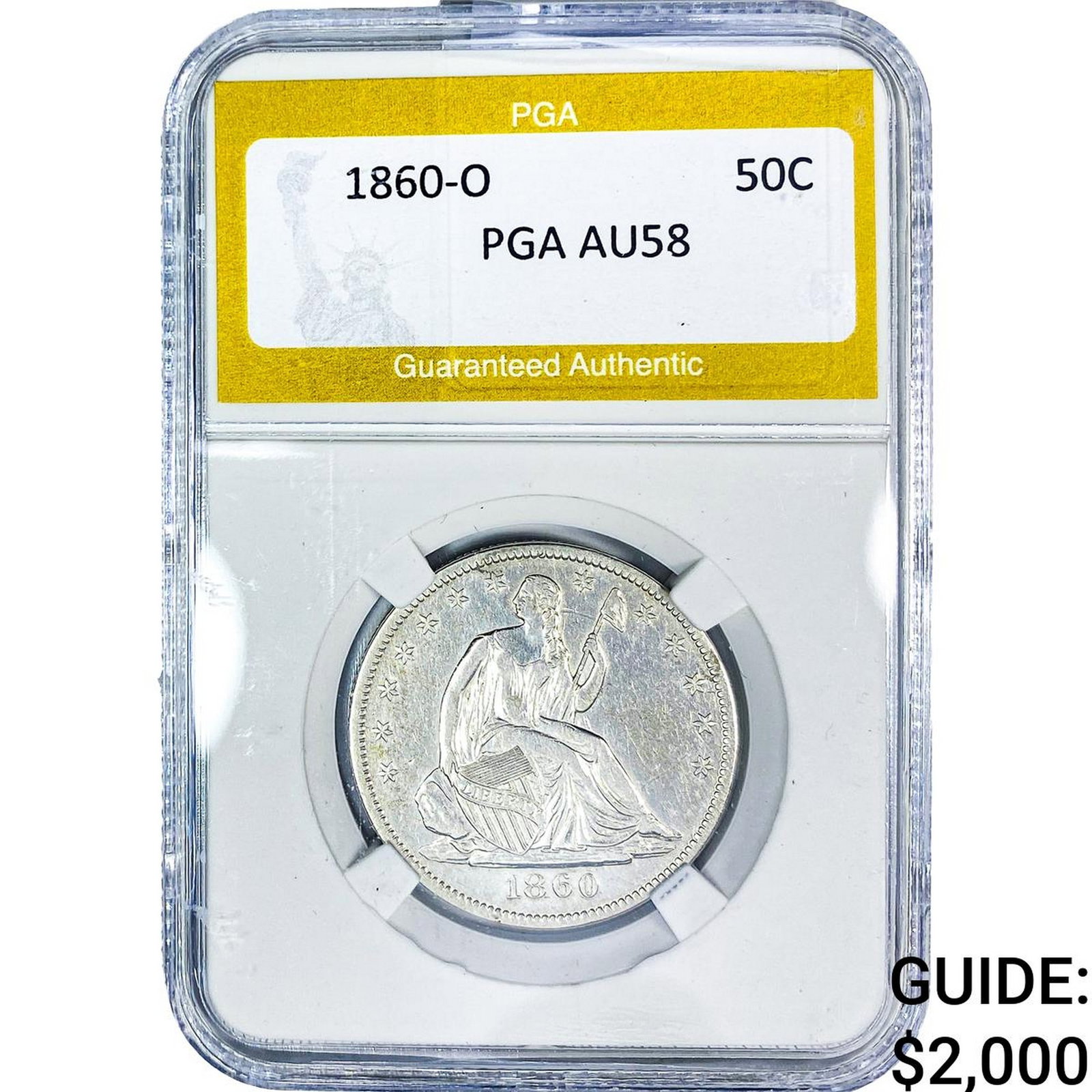 1860-O Seated Liberty Half Dollar PGA AU58: 1860-O Seated Liberty Half Dollar PGA AU58