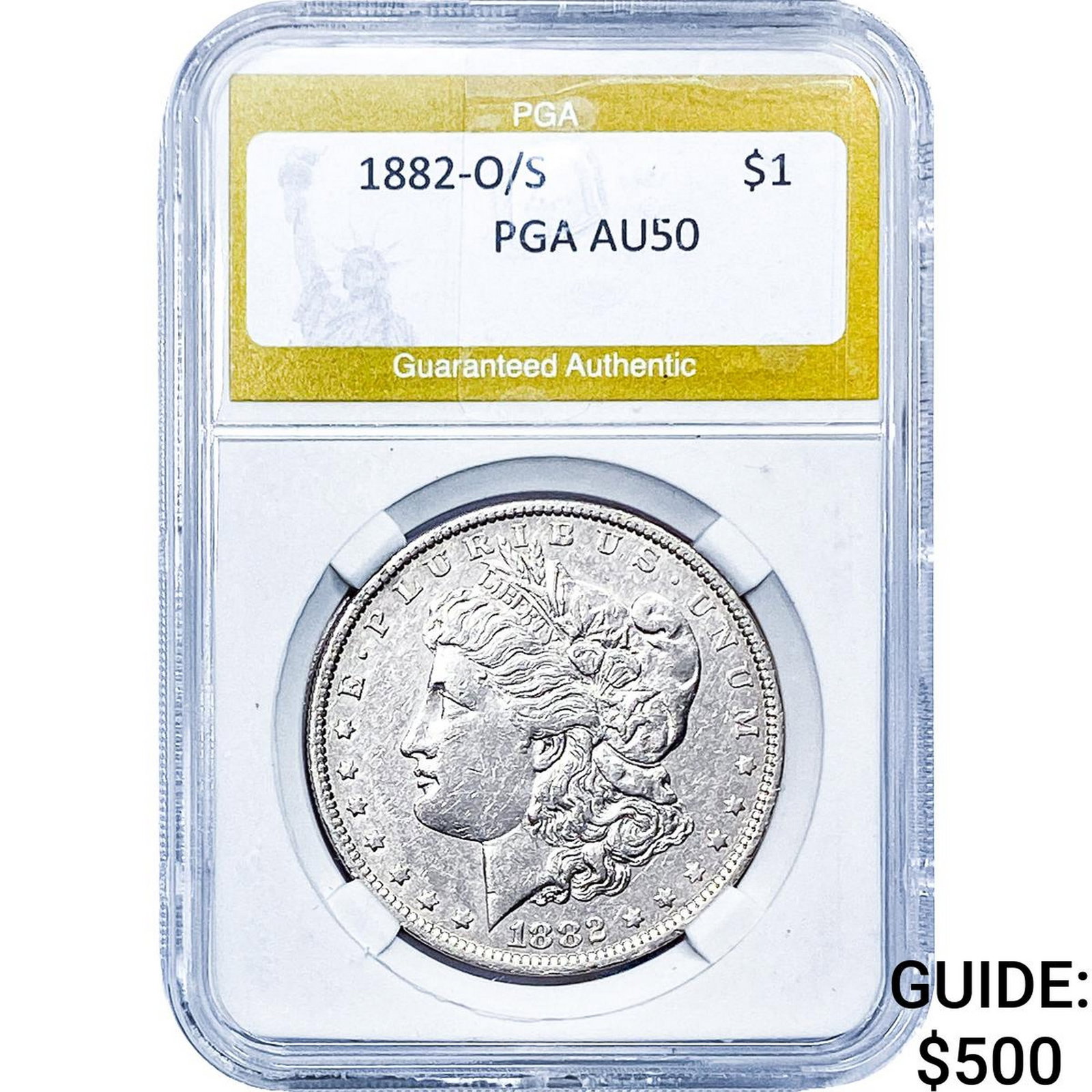 1882-O/S Morgan Silver Dollar PGA AU50: 1882-O/S Morgan Silver Dollar PGA AU50