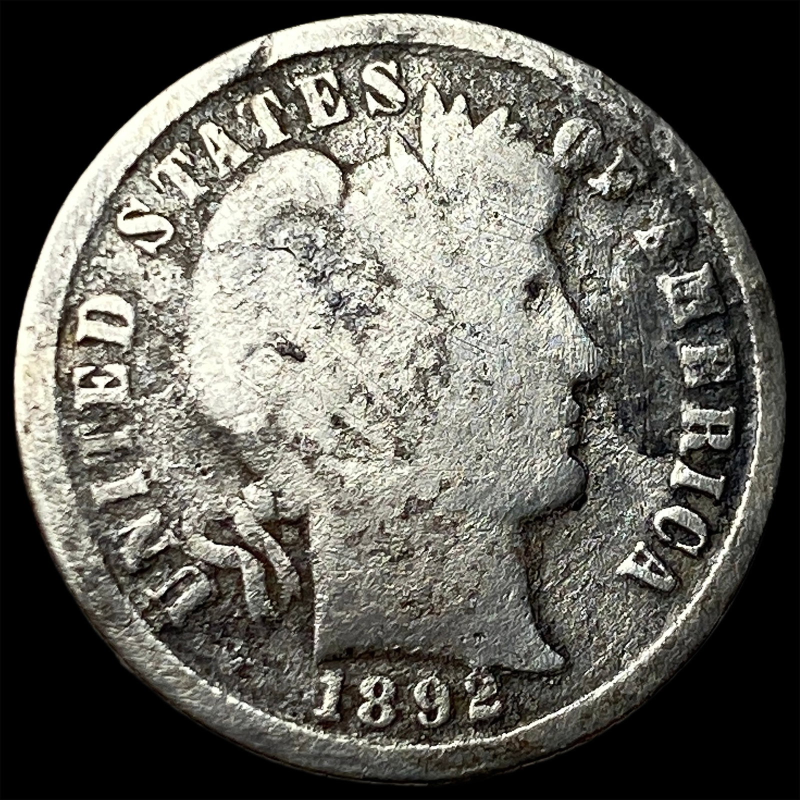 1892-S Silver Barber Dime NICELY CIRCULATED: 1892-S Silver Barber Dime NICELY CIRCULATED