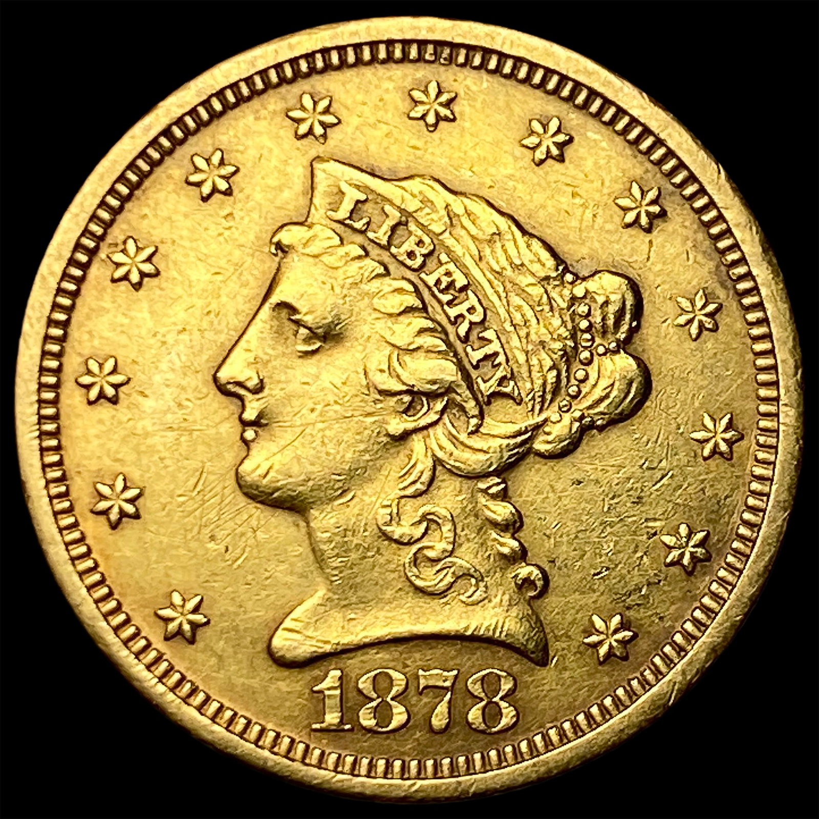 1878-S Gold $2.5 Liberty Head Quarter Eagle NEARLY UNCIRCULATED: 1878-S Gold $2.5 Liberty Head Quarter Eagle NEARLY UNCIRCULATED