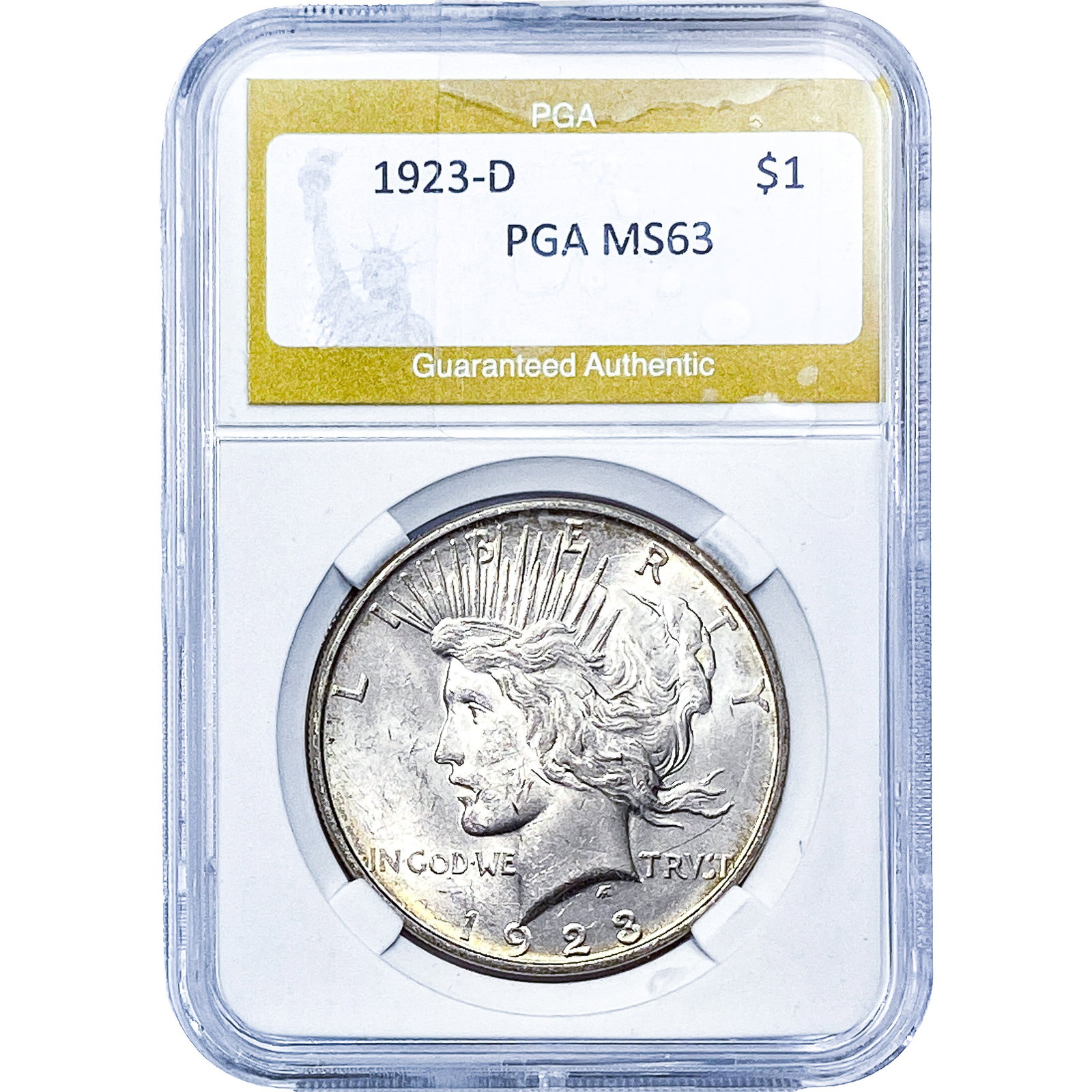 1923-D Silver Peace Dollar PGA MS63: 1923-D Silver Peace Dollar PGA MS63