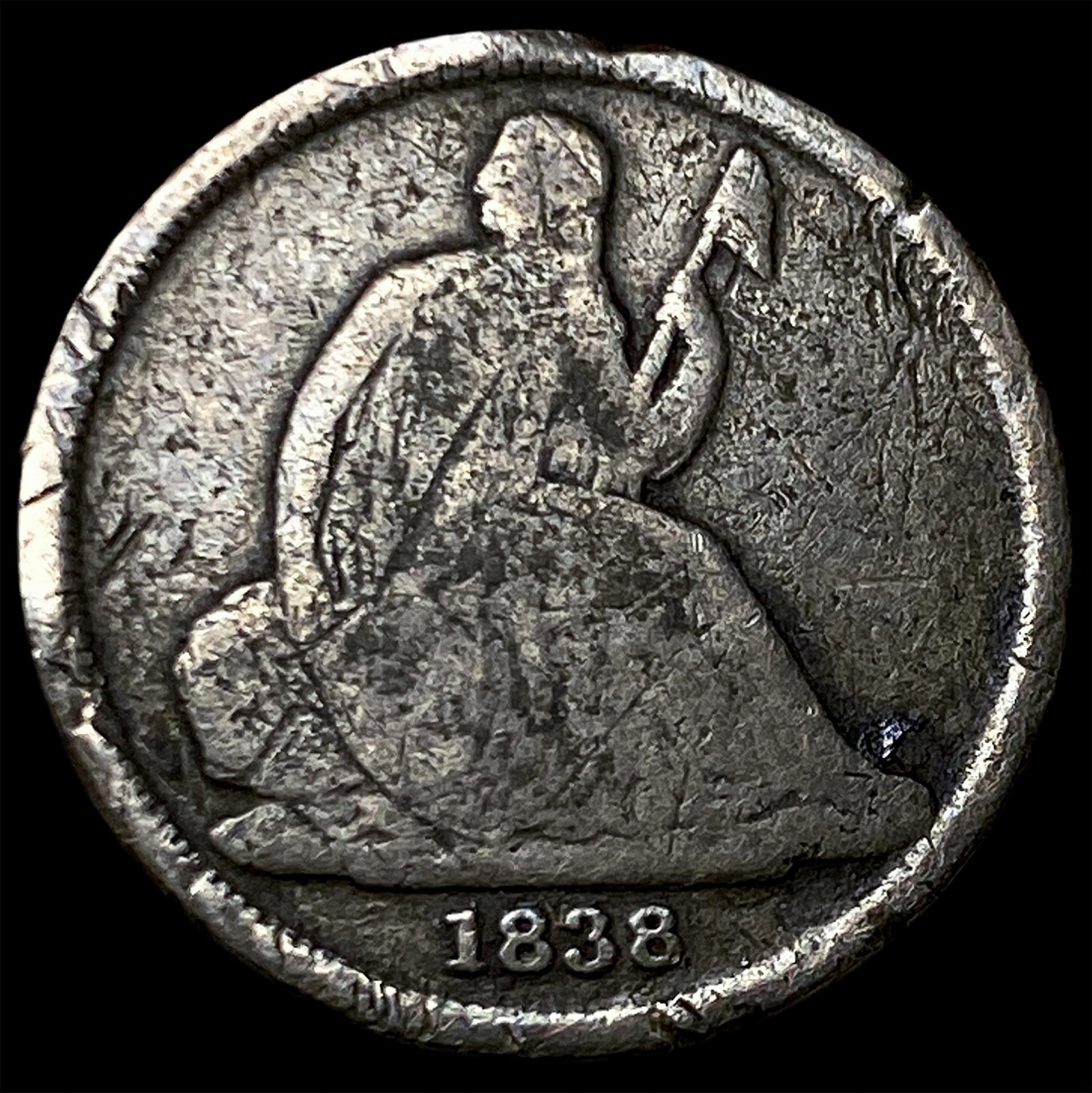 1838-O Silver Seated Liberty Dime NICELY CIRCULATED: 1838-O Silver Seated Liberty Dime NICELY CIRCULATED