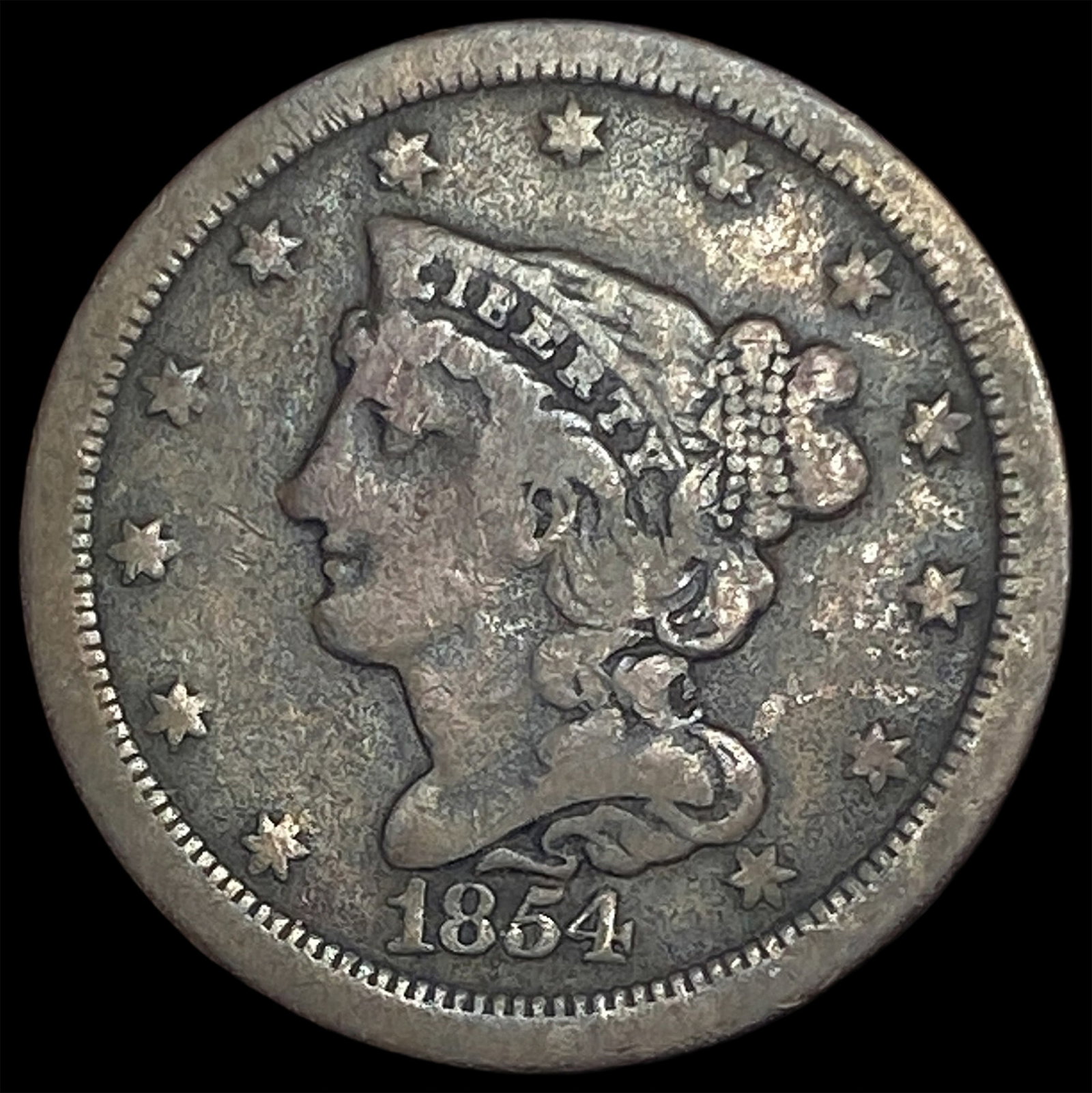 1854 Braided Hair Half Cent LIGHTLY CIRCULATED: 1854 Braided Hair Half Cent LIGHTLY CIRCULATED