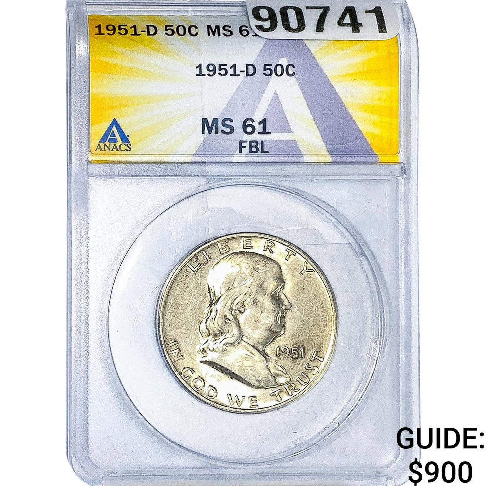 1951-D Franklin Half Dollar ANACS MS61 FBL (1 of 2)
