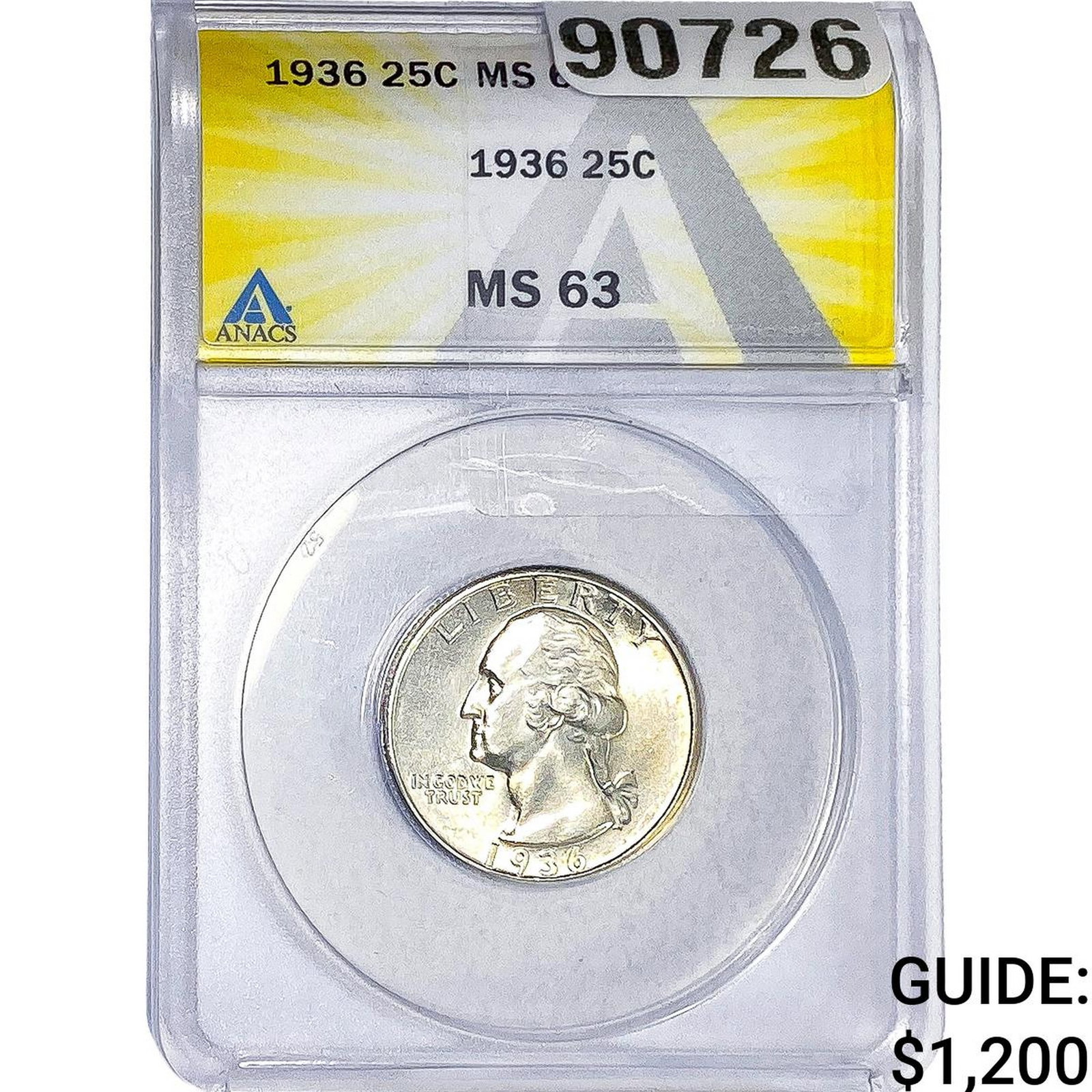 1936 Washington Silver Quarter ANACS MS63: 1936 Washington Silver Quarter ANACS MS63