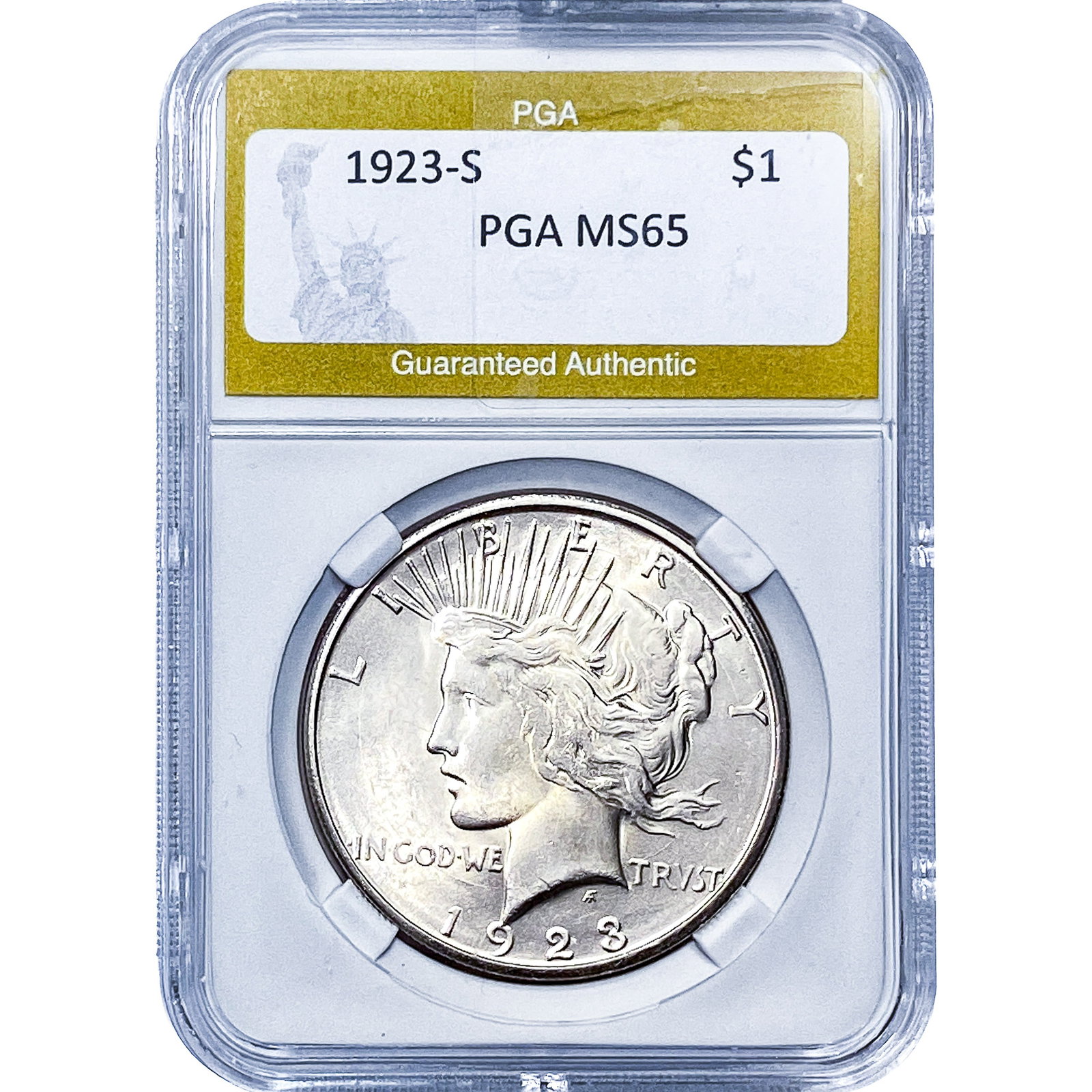 1923-S Silver Peace Dollar PGA MS65: 1923-S Silver Peace Dollar PGA MS65