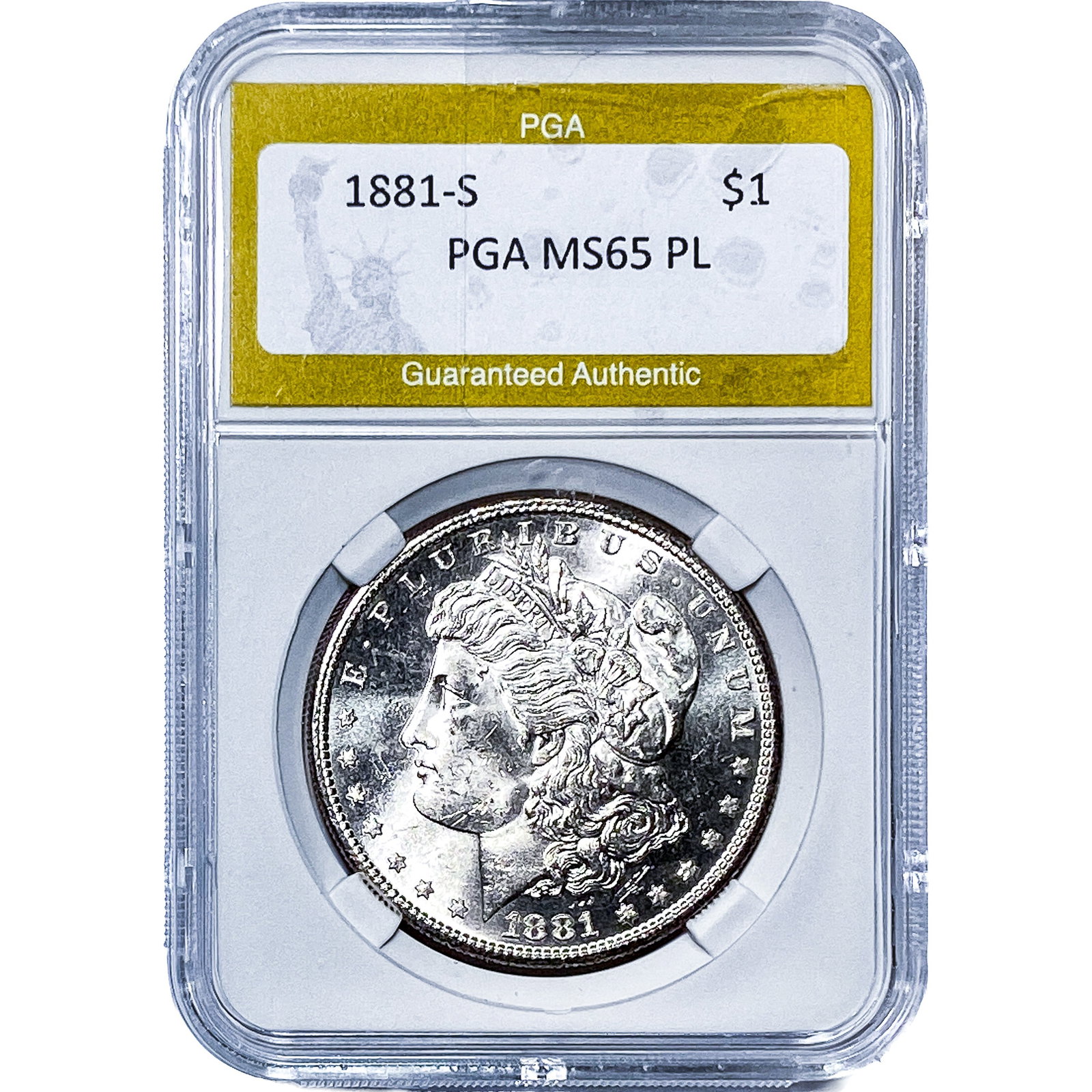 1881-S Morgan Silver Dollar PGA MS65 PL: 1881-S Morgan Silver Dollar PGA MS65 PL