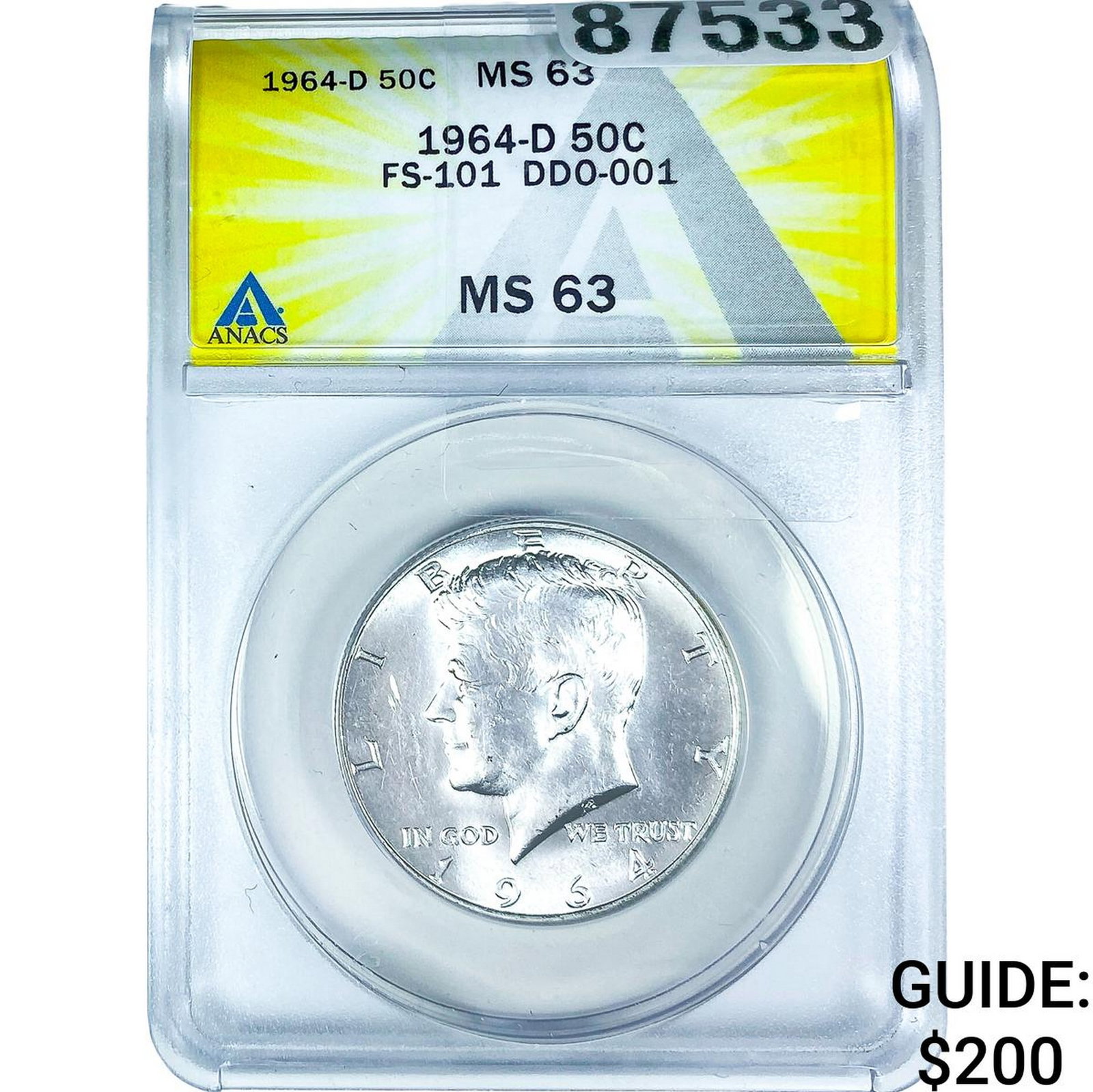 1964-D Kennedy Half Dollar ANACS MS63: 1964-D Kennedy Half Dollar ANACS MS63