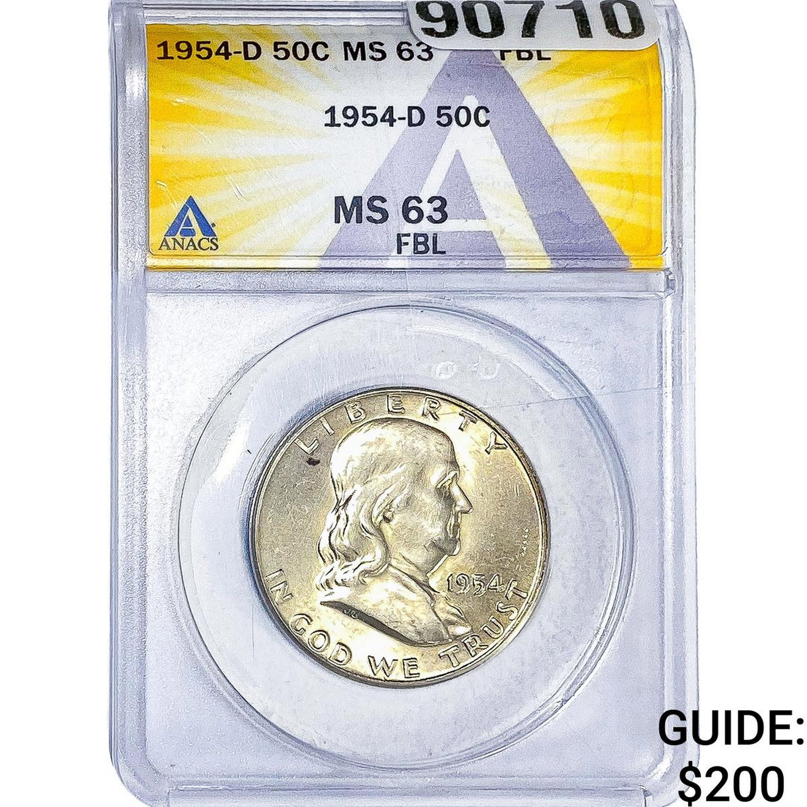1954-D Franklin Half Dollar ANACS MS63 FBL: 1954-D Franklin Half Dollar ANACS MS63 FBL