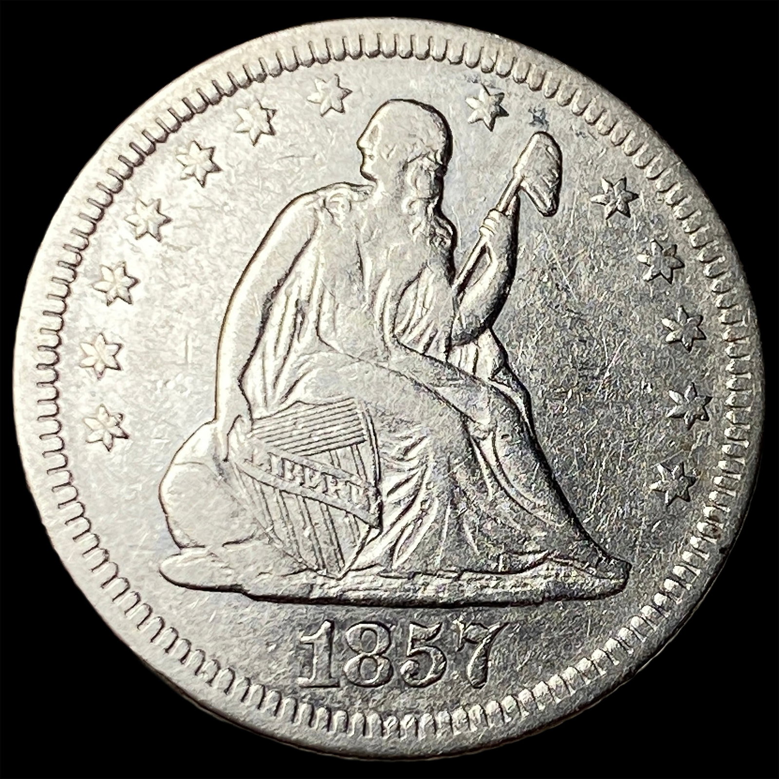 1857-O Silver Seated Liberty Quarter NEARLY UNCIRCULATED: 1857-O Silver Seated Liberty Quarter NEARLY UNCIRCULATED