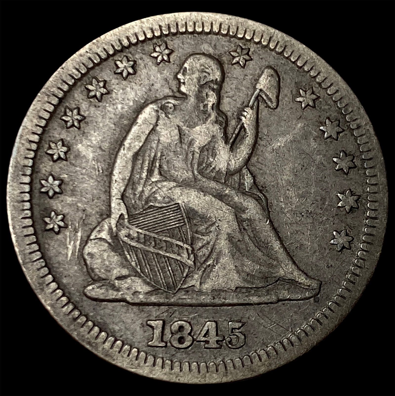 1845 Silver Seated Liberty Quarter NEARLY UNCIRCULATED (1 of 2)
