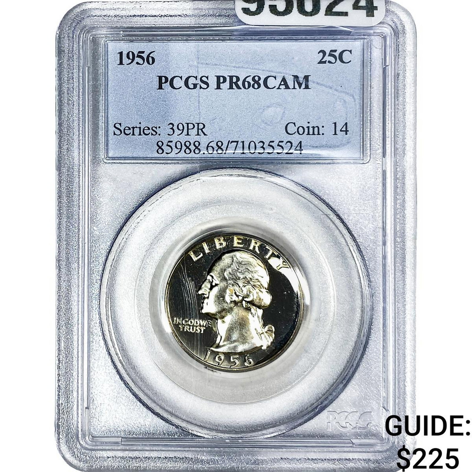1956 Washington Silver Quarter PCGS PR68 CAM: 1956 Washington Silver Quarter PCGS PR68 CAM