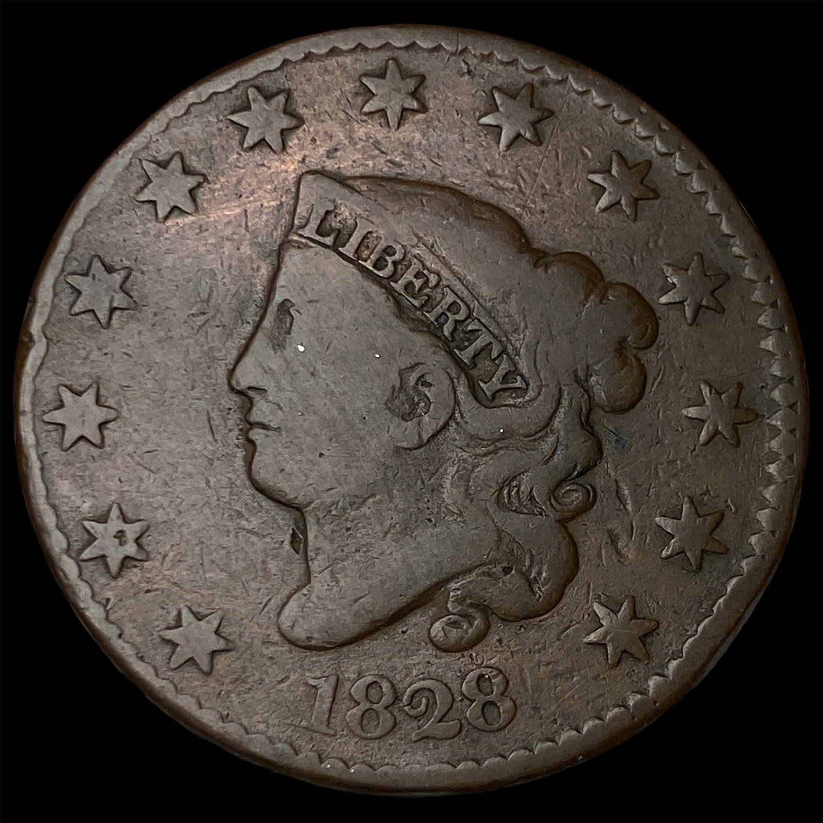 1828 Coronet Head Large Cent NICELY CIRCULATED: 1828 Coronet Head Large Cent NICELY CIRCULATED