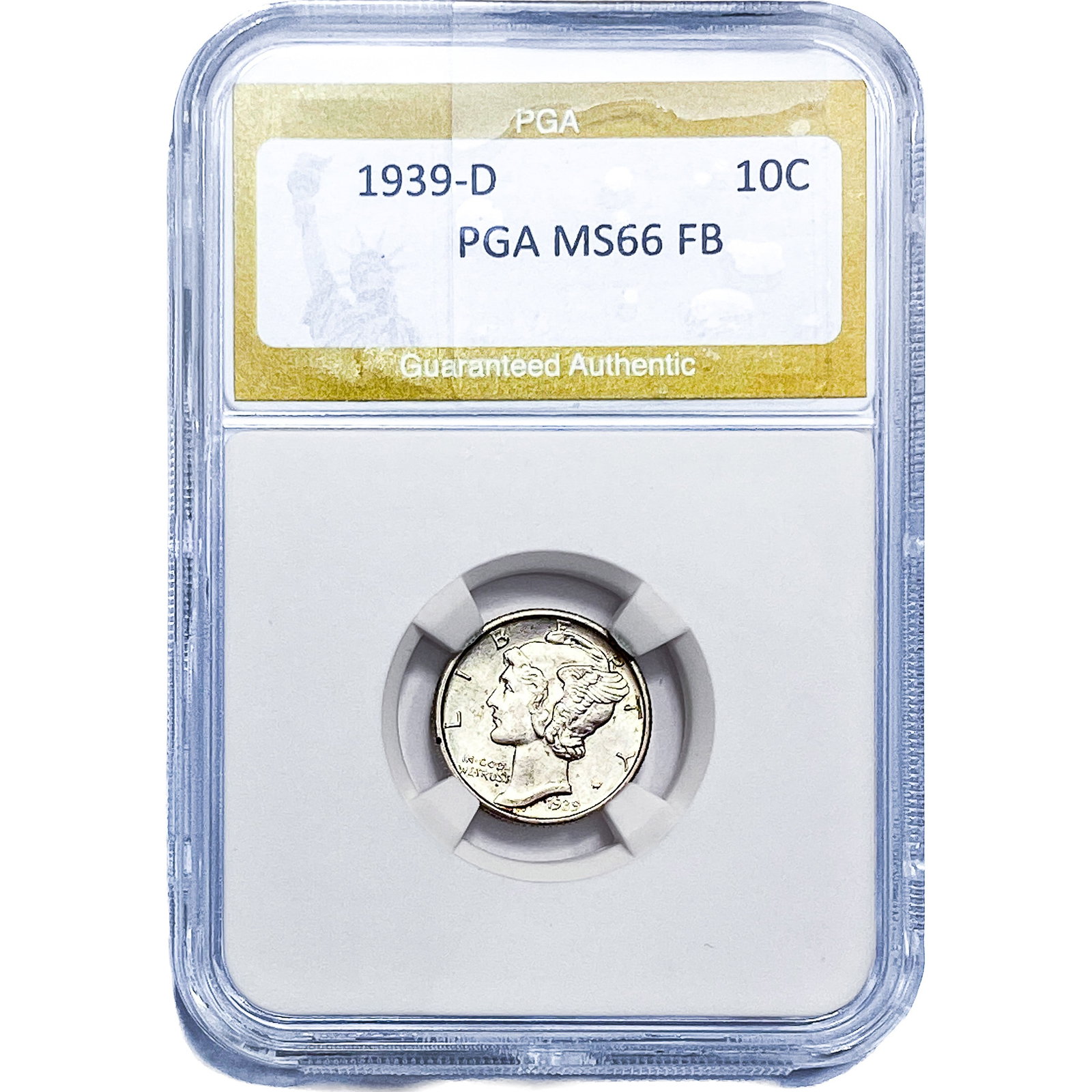 1939-D Mercury Silver Dime PGA MS66 FB: 1939-D Mercury Silver Dime PGA MS66 FB