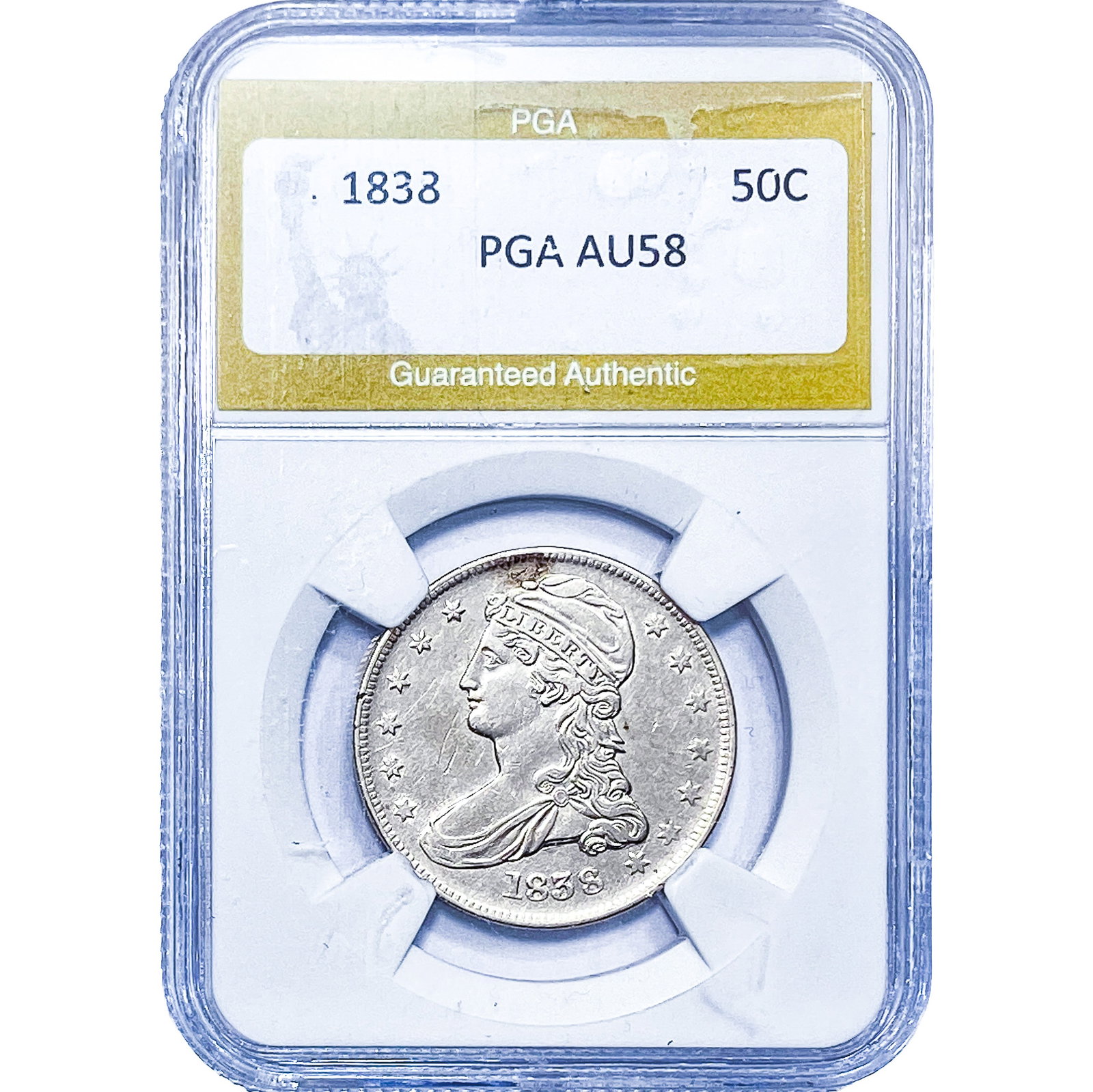 1838 Capped Bust Half Dollar PGA AU58: 1838 Capped Bust Half Dollar PGA AU58