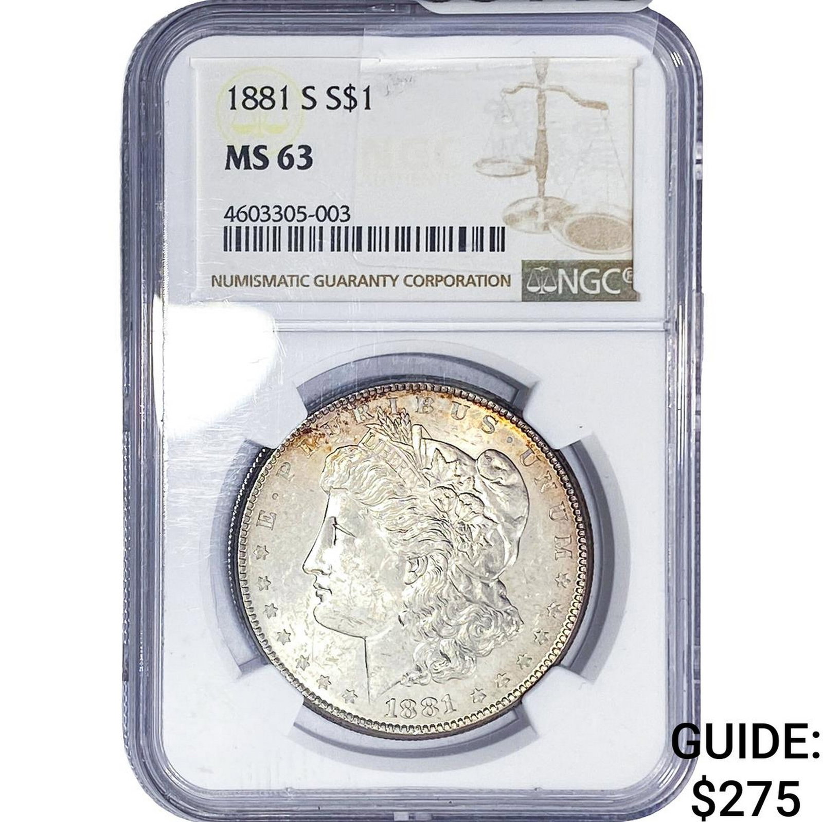 1881-S Morgan Silver Dollar NGC MS63: 1881-S Morgan Silver Dollar NGC MS63