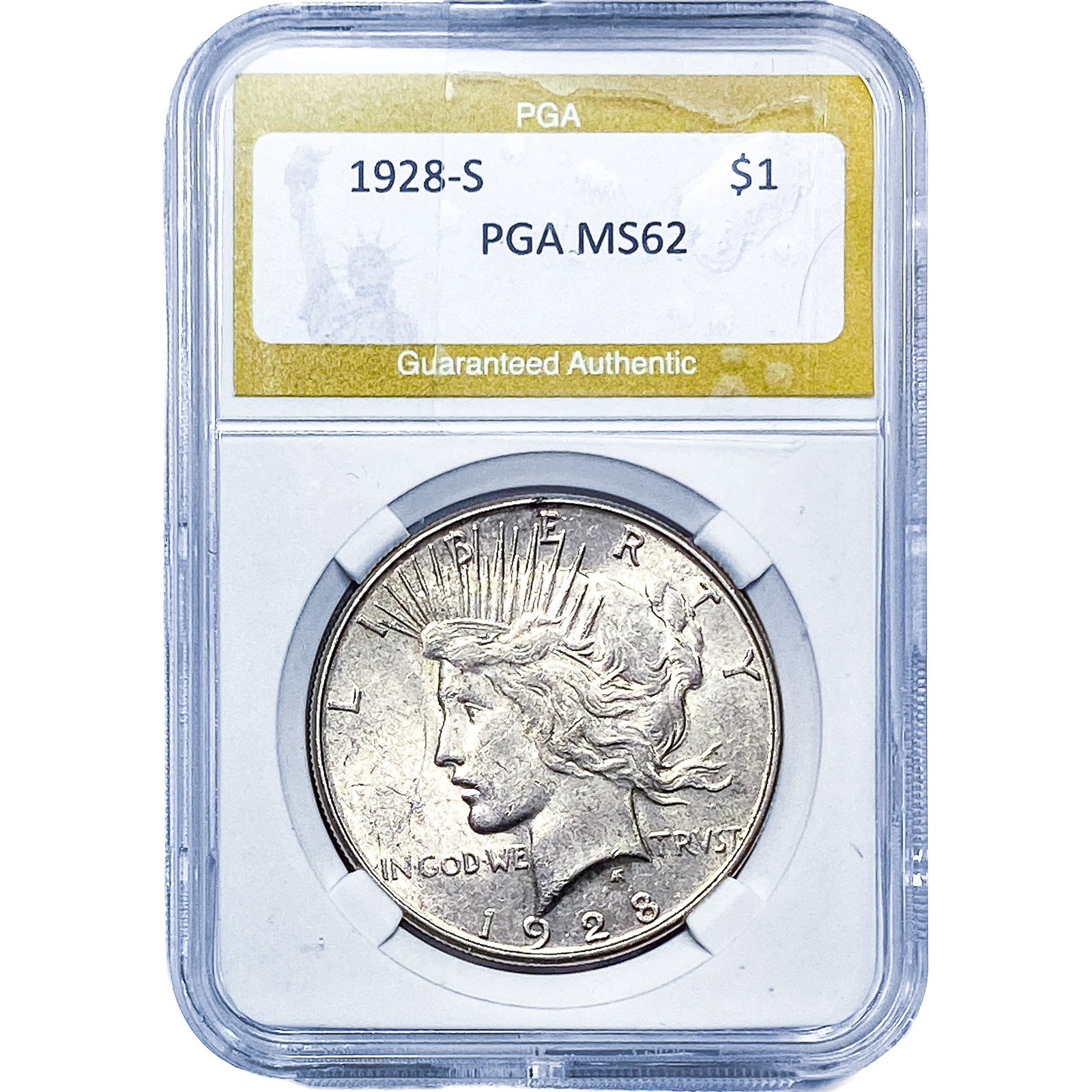 1928-S Silver Peace Dollar PGA MS62: 1928-S Silver Peace Dollar PGA MS62