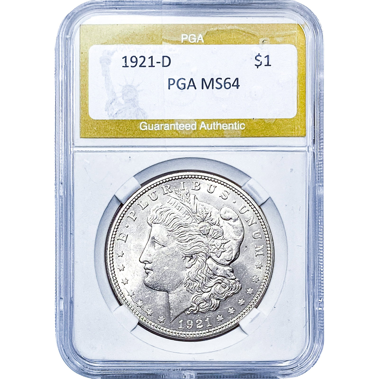 1921-D Morgan Silver Dollar PGA MS64: 1921-D Morgan Silver Dollar PGA MS64
