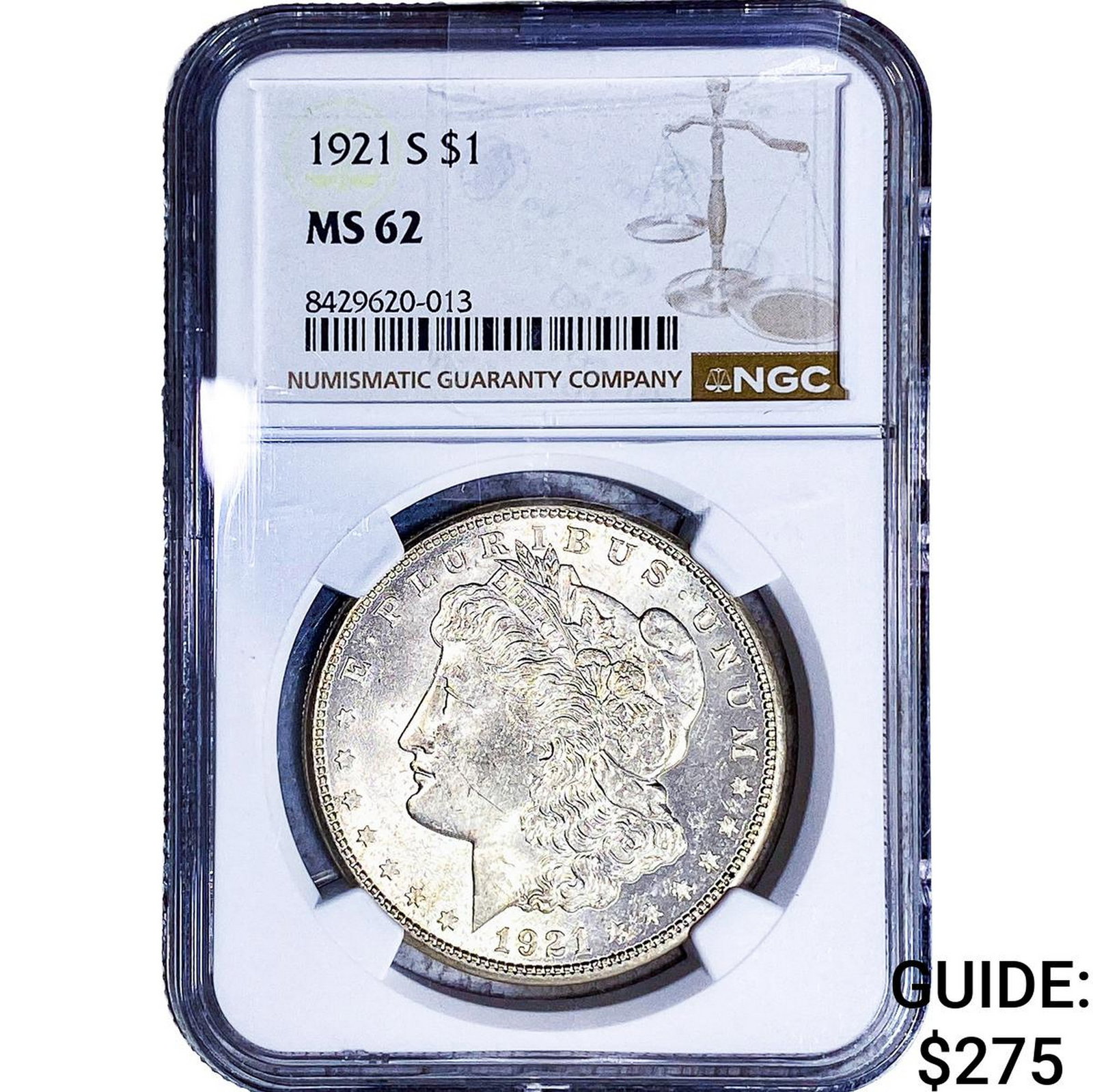 1921-S Morgan Silver Dollar NGC MS62: 1921-S Morgan Silver Dollar NGC MS62