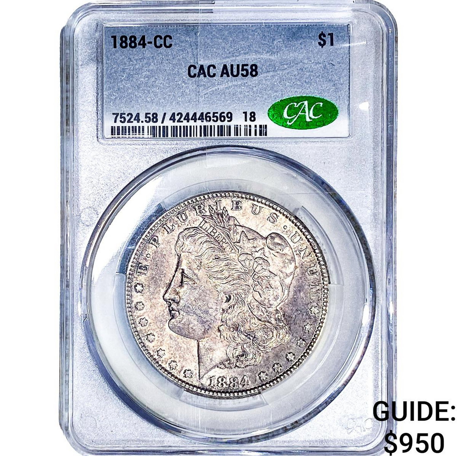 1884-CC Morgan Silver Dollar CAC AU58: 1884-CC Morgan Silver Dollar CAC AU58