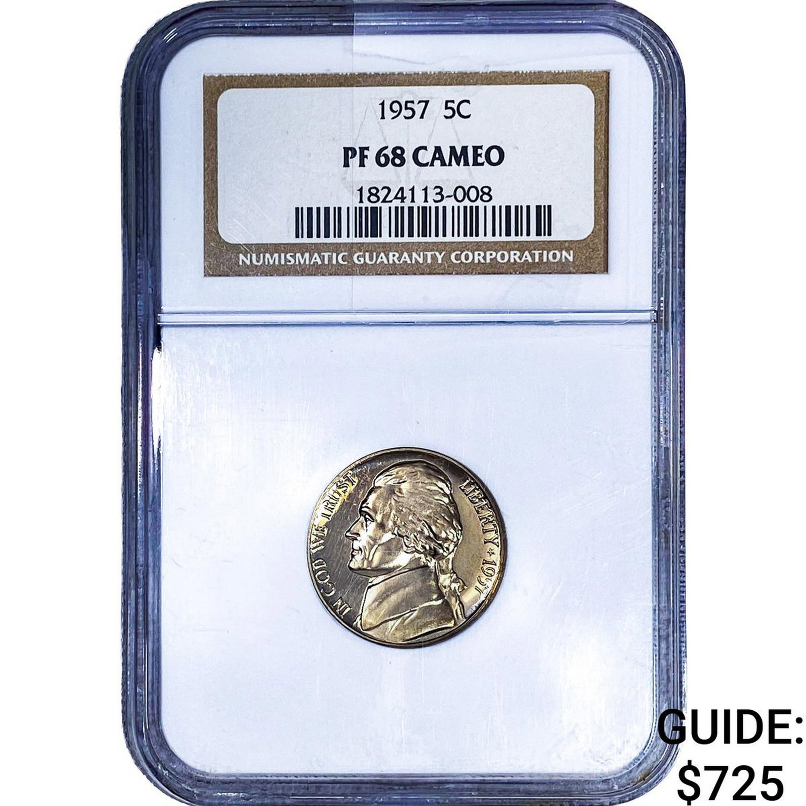 1957 Jefferson Nickel NGC PF68 Cameo: 1957 Jefferson Nickel NGC PF68 Cameo