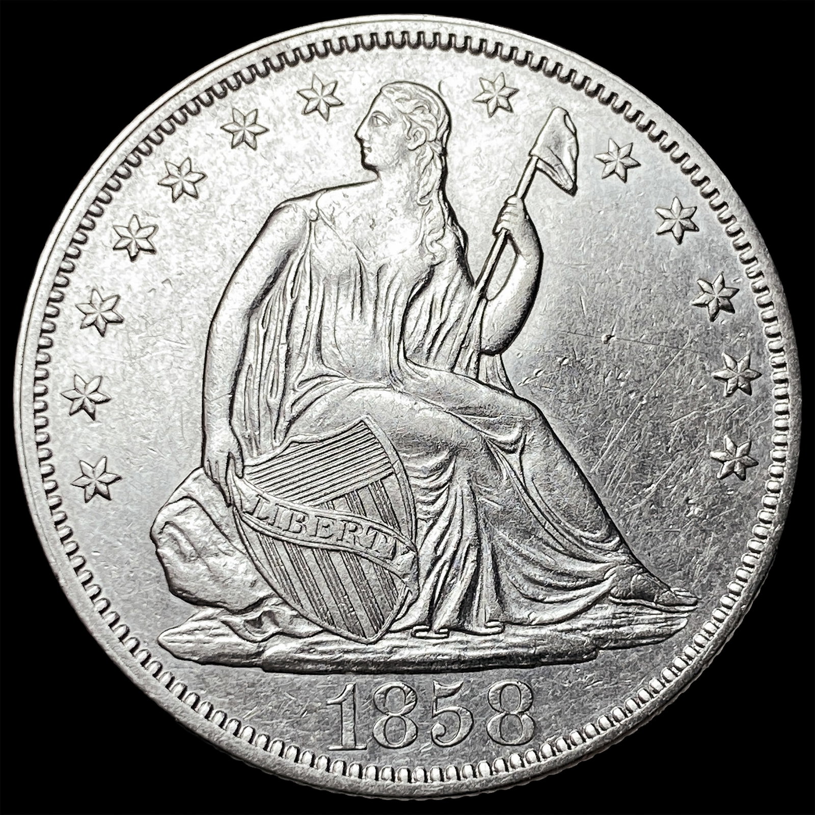 1858 Silver Seated Liberty Half Dollar CHOICE AU: 1858 Silver Seated Liberty Half Dollar CHOICE AU