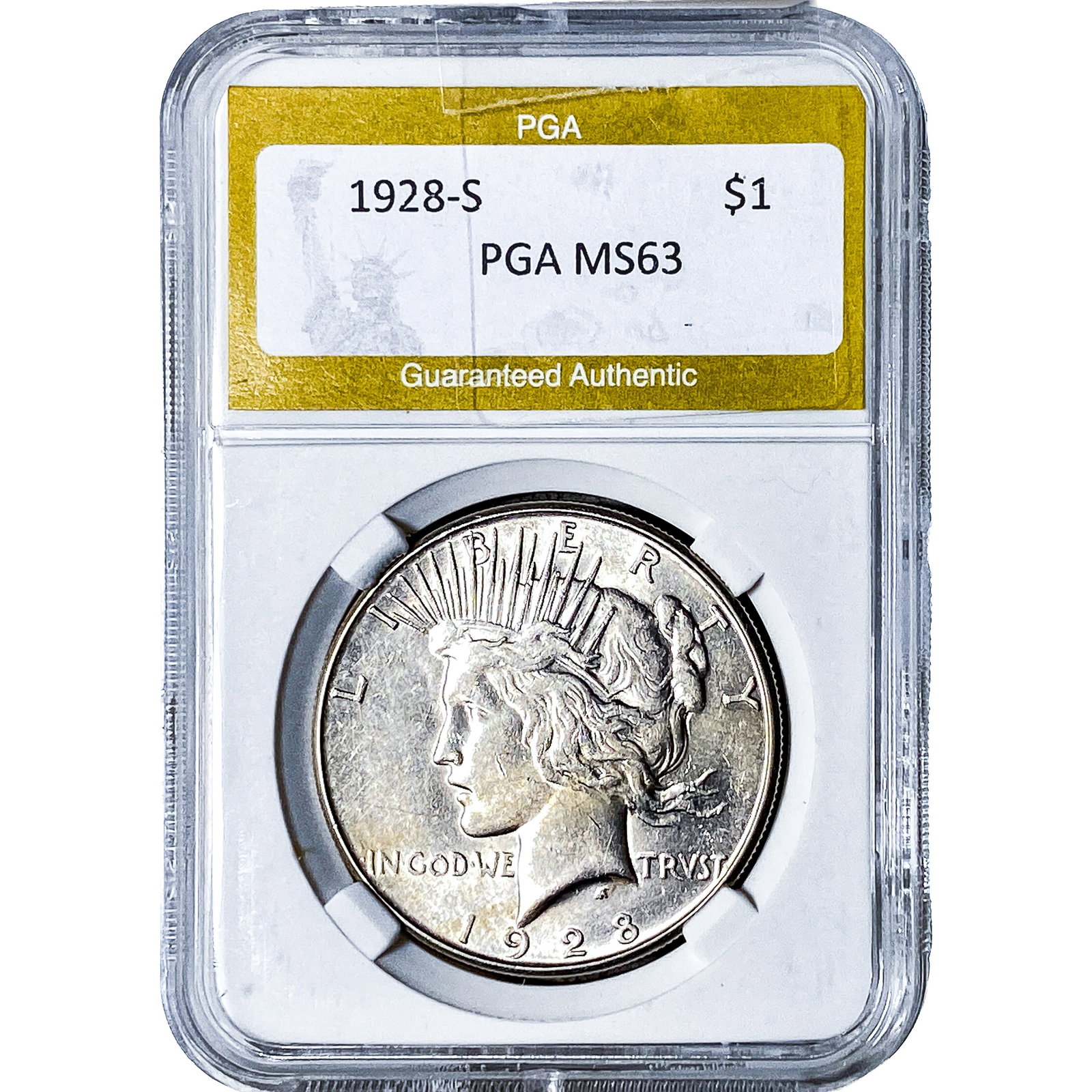 1928-S Silver Peace Dollar PGA MS63: 1928-S Silver Peace Dollar PGA MS63