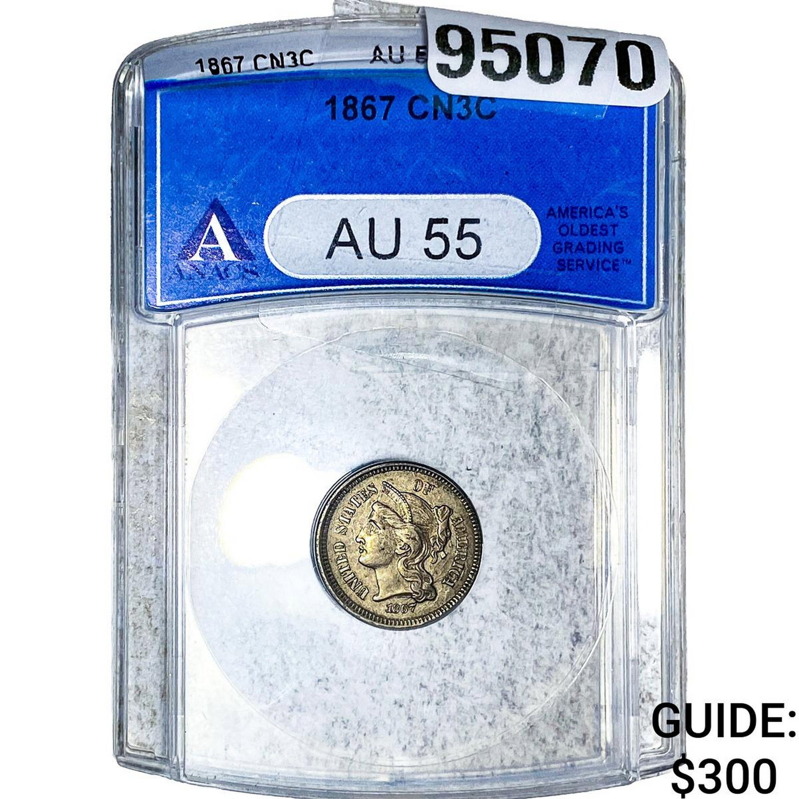 1867 Nickel Three Cent ANACS AU55: 1867 Nickel Three Cent ANACS AU55