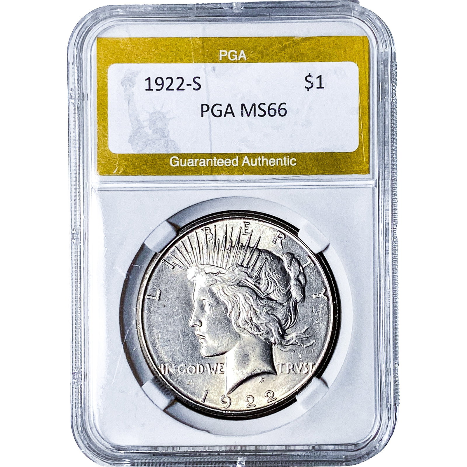 1922-S Silver Peace Dollar PGA MS66: 1922-S Silver Peace Dollar PGA MS66