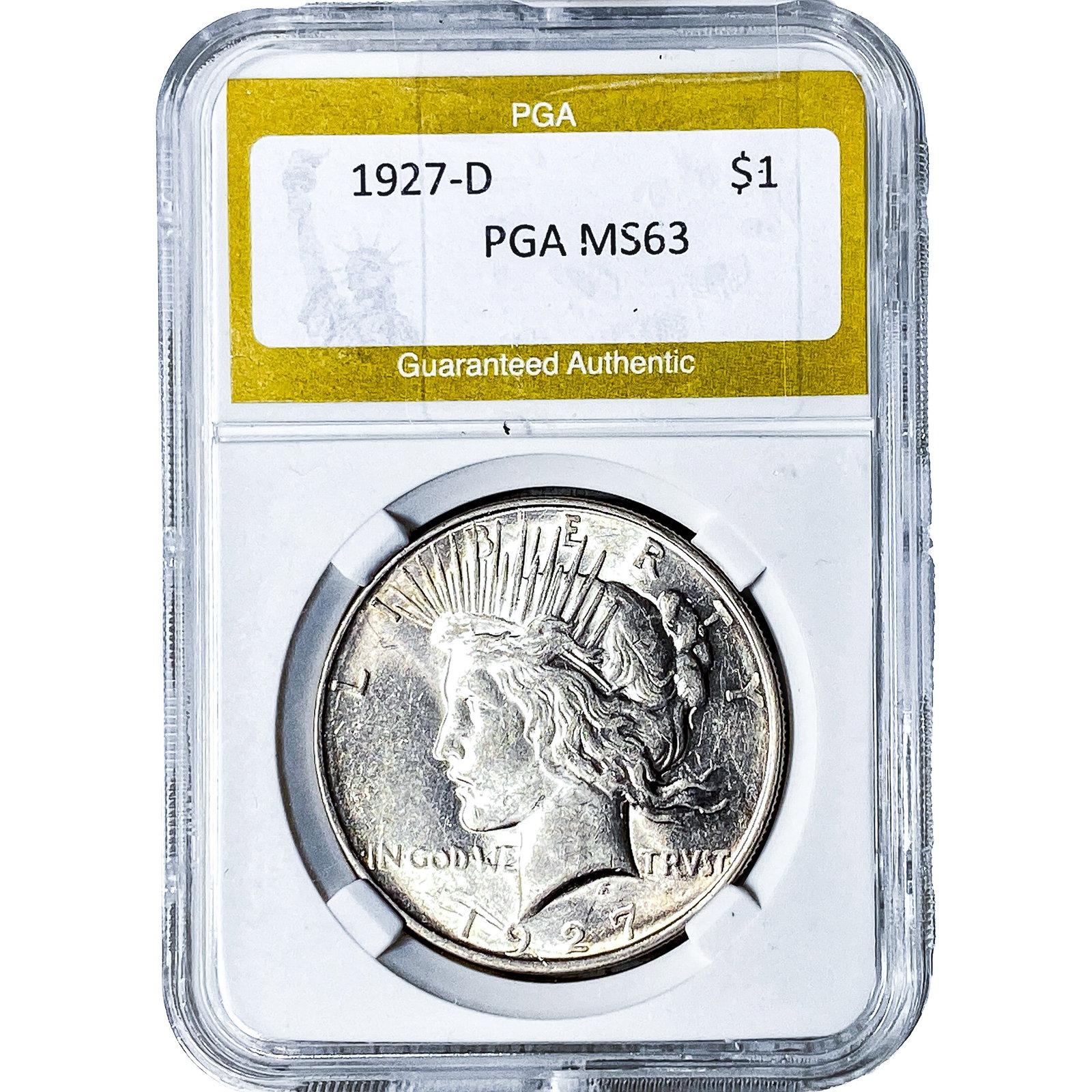 1927-D Silver Peace Dollar PGA MS63: 1927-D Silver Peace Dollar PGA MS63
