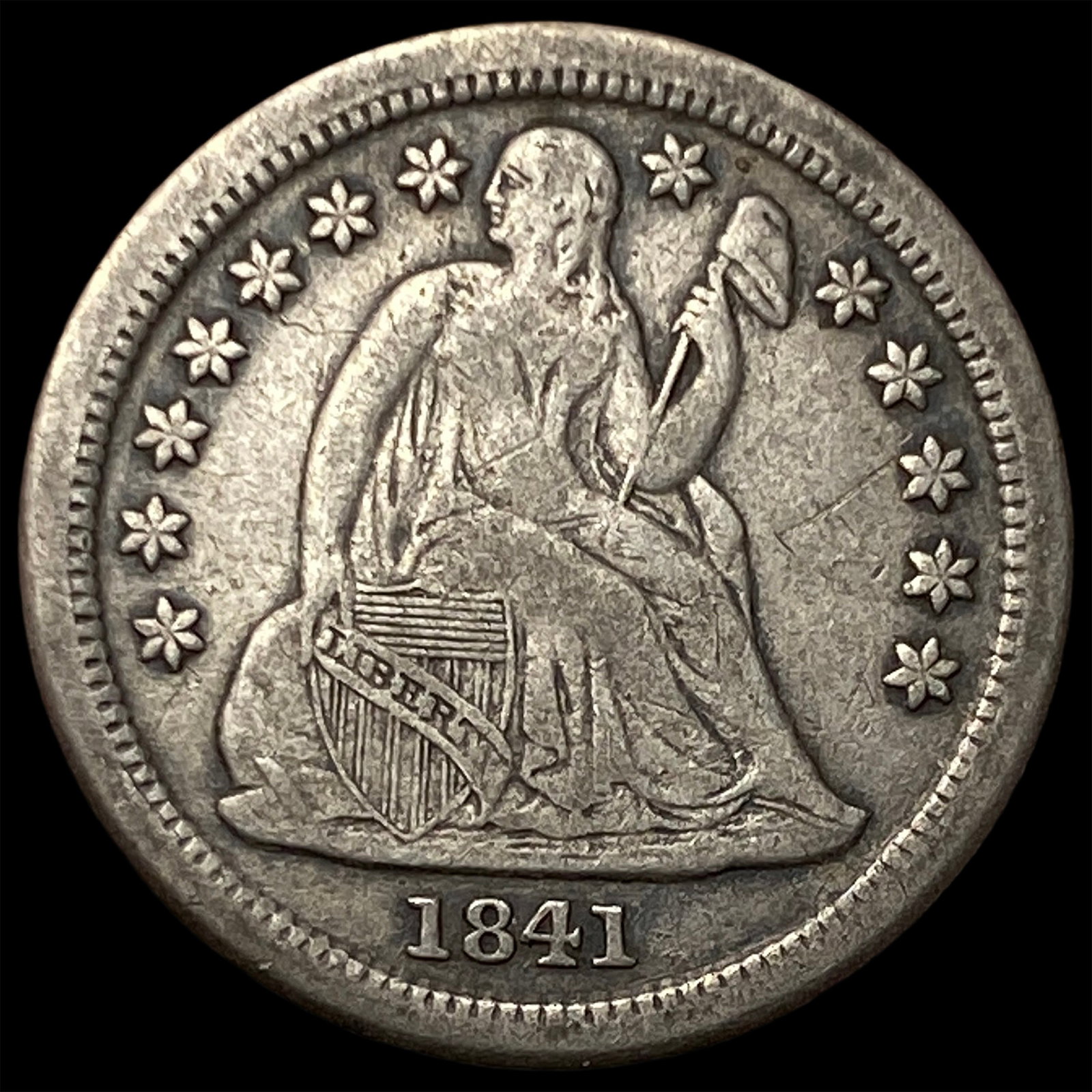 1841-O Silver Seated Liberty Dime NEARLY UNCIRCULATED (1 of 2)