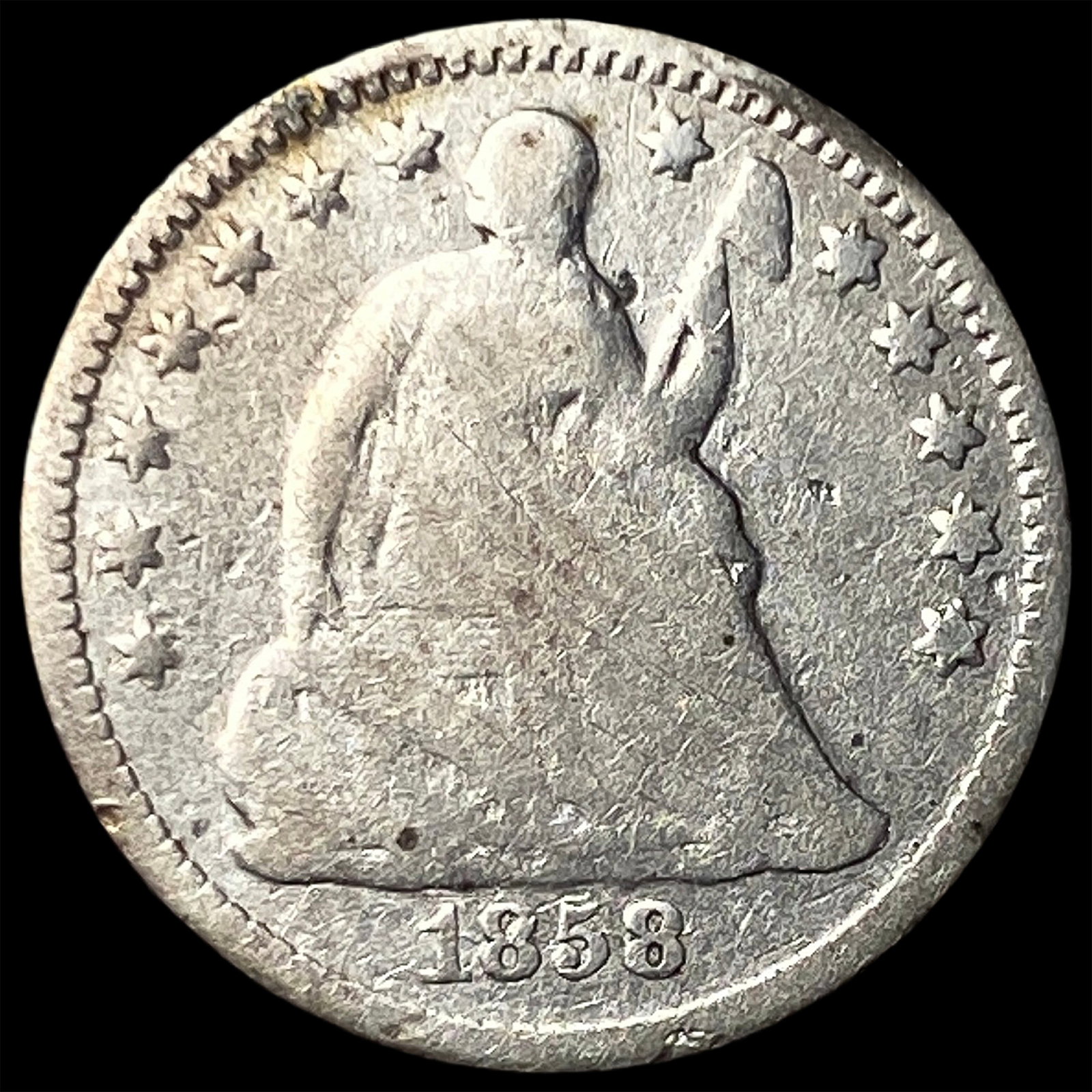 1858 Seated Liberty Half Dime NICELY CIRCULATED: 1858 Seated Liberty Half Dime NICELY CIRCULATED