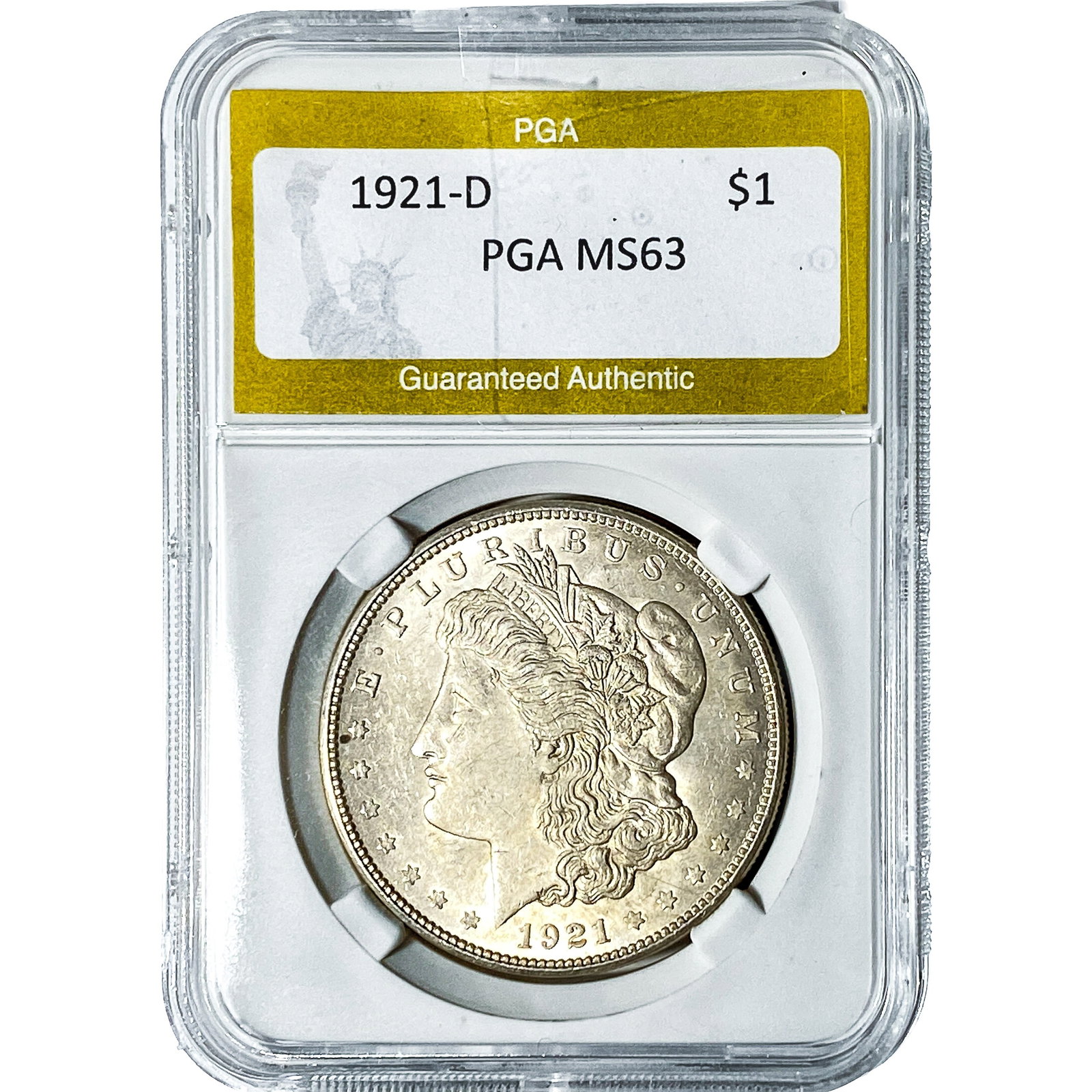 1921-D Morgan Silver Dollar PGA MS63: 1921-D Morgan Silver Dollar PGA MS63
