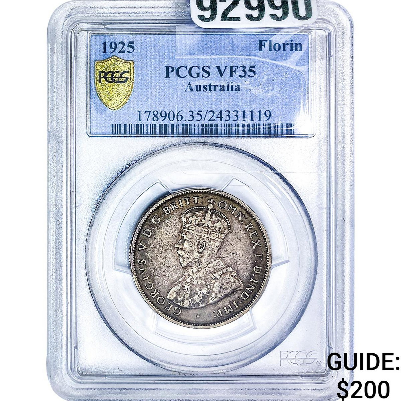 1925 Austrailia Silver 1 Florin PCGS VF35: 1925 Austrailia Silver 1 Florin PCGS VF35