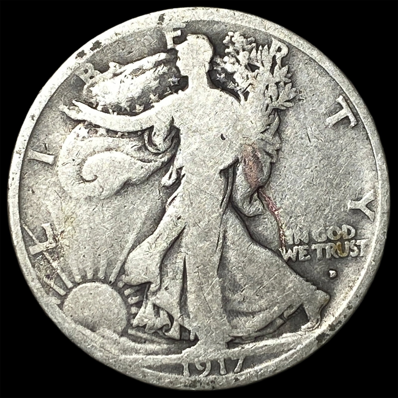 1917-D Silver Walking Liberty Half Dollar NICELY CIRCULATED: 1917-D Silver Walking Liberty Half Dollar NICELY CIRCULATED