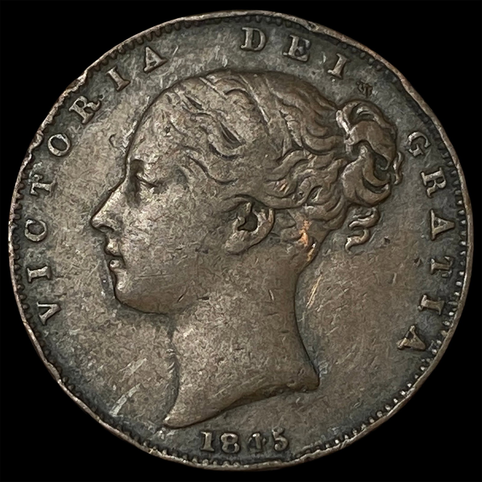 1845 Great Britain Copper 1 Farthing (1 of 2)