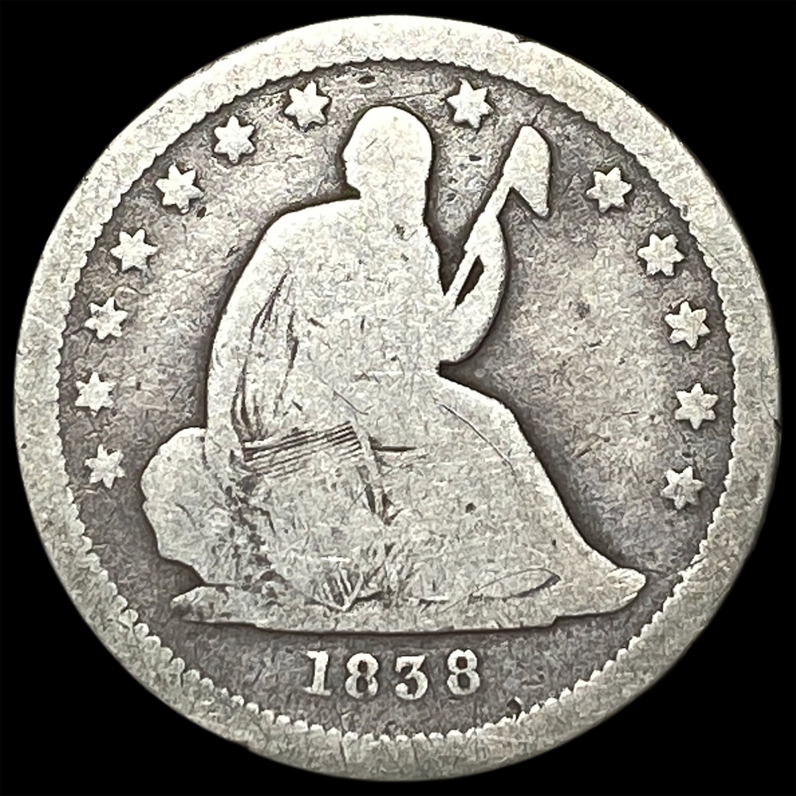 1838 Silver Seated Liberty Quarter NICELY CIRCULATED (1 of 2)