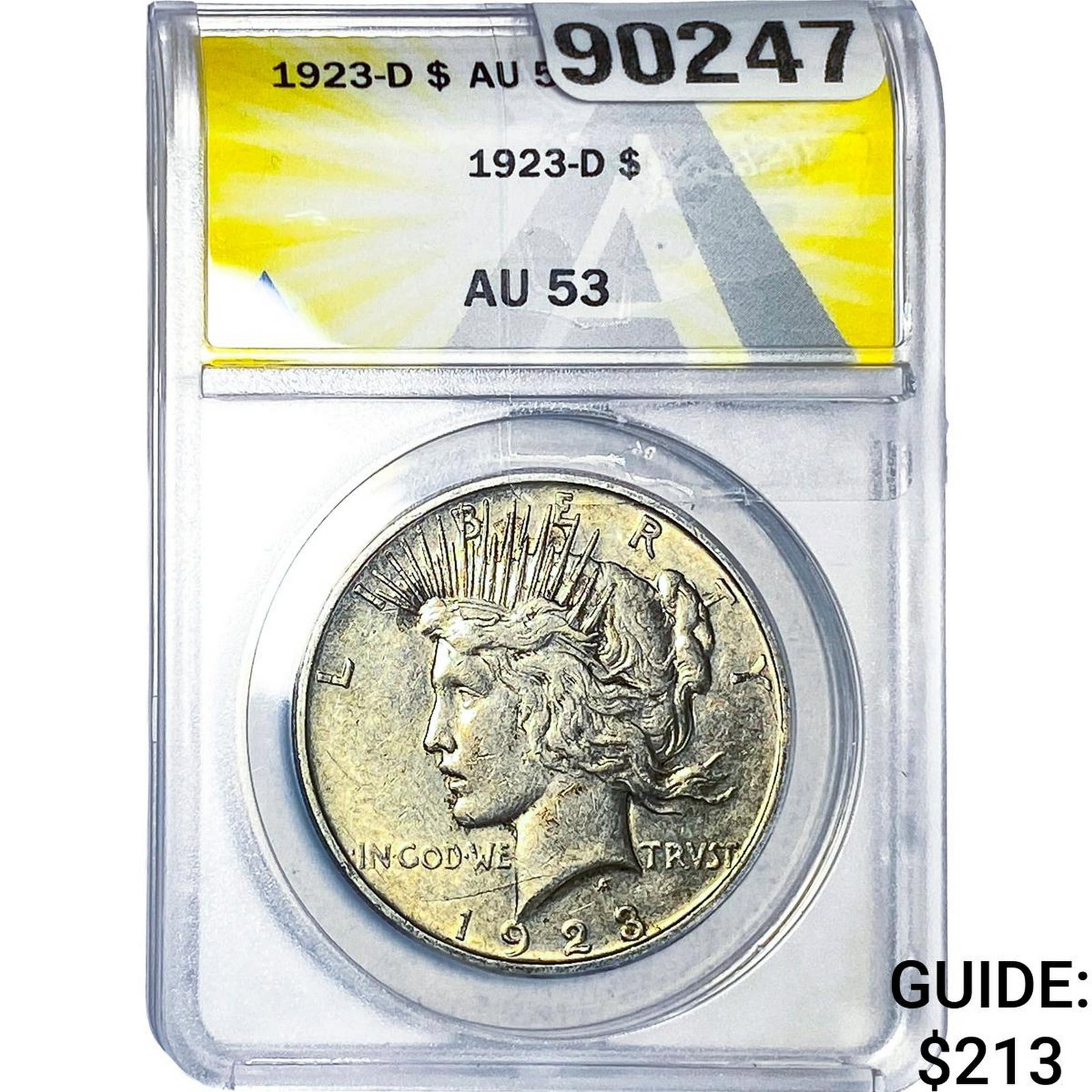 1923-D Silver Peace Dollar ANACS AU53: 1923-D Silver Peace Dollar ANACS AU53