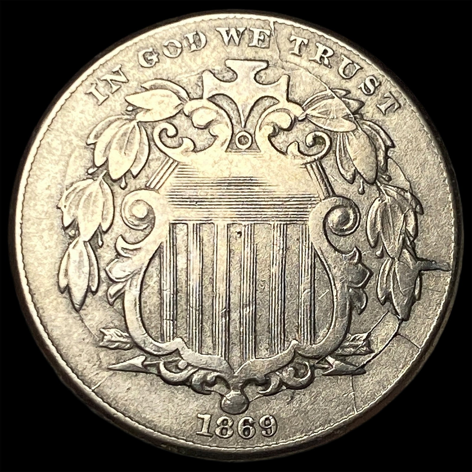 1869 Shield Nickel NEARLY UNCIRCULATED (1 of 2)