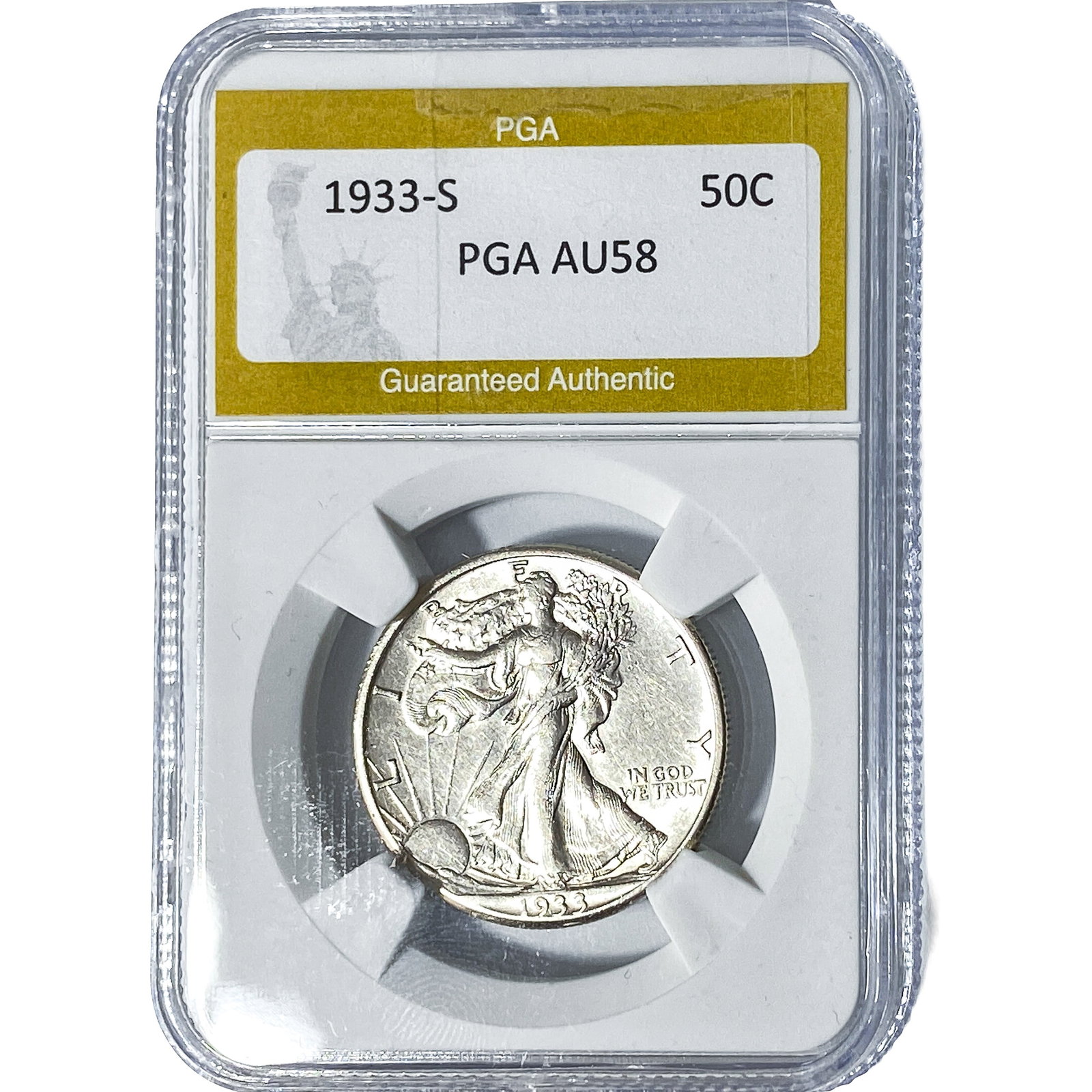 1933-S Walking Liberty Half Dollar PGA AU58: 1933-S Walking Liberty Half Dollar PGA AU58