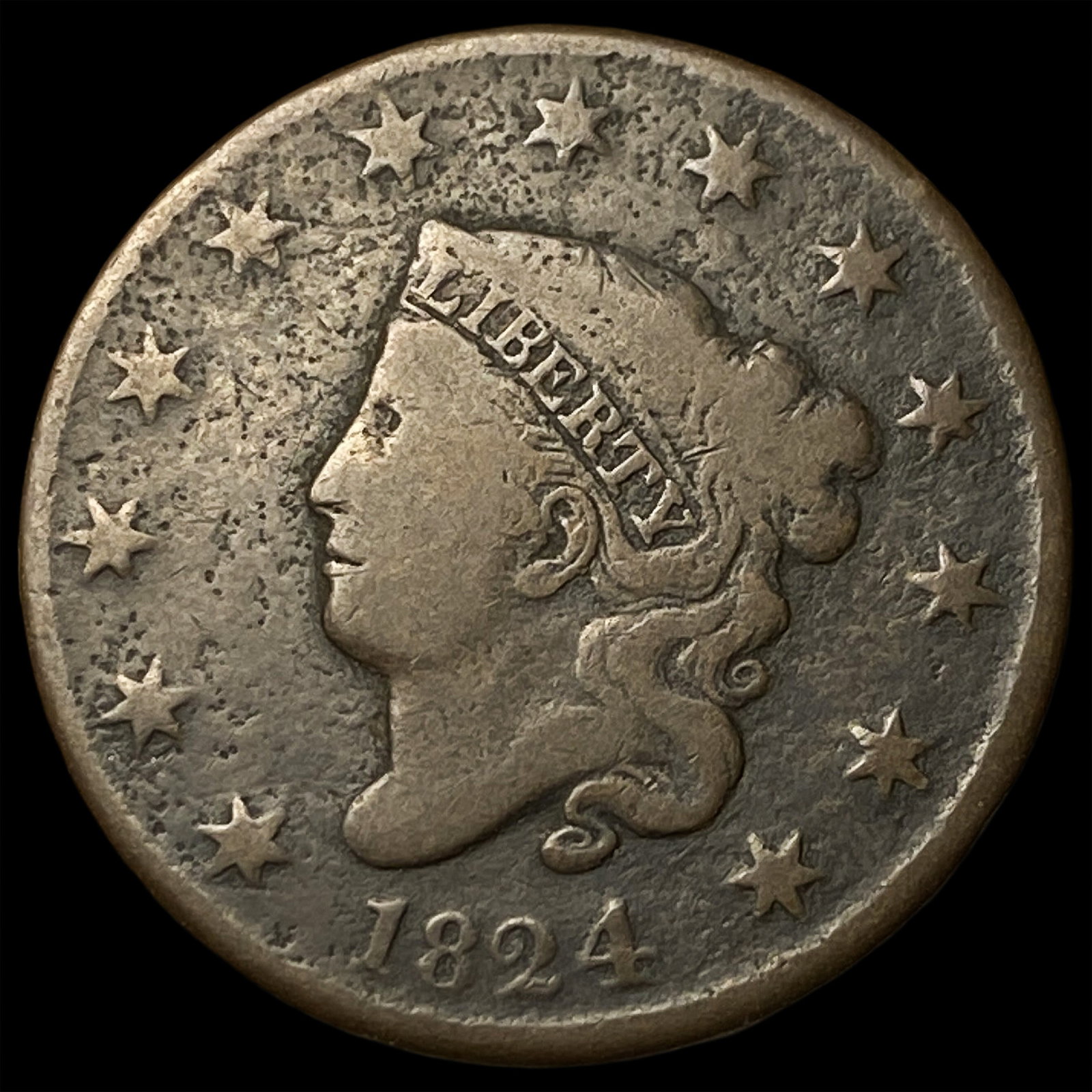 1824 Coronet Head Large Cent LIGHTLY CIRCULATED: 1824 Coronet Head Large Cent LIGHTLY CIRCULATED