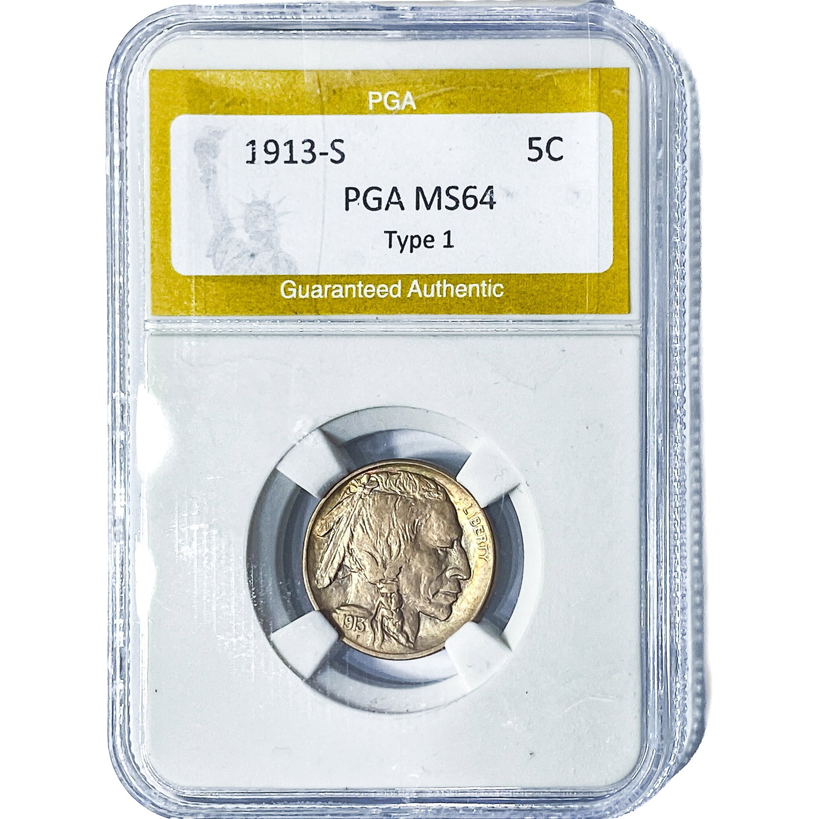 1913-S Buffalo Nickel PGA MS64 Type 1: 1913-S Buffalo Nickel PGA MS64 Type 1