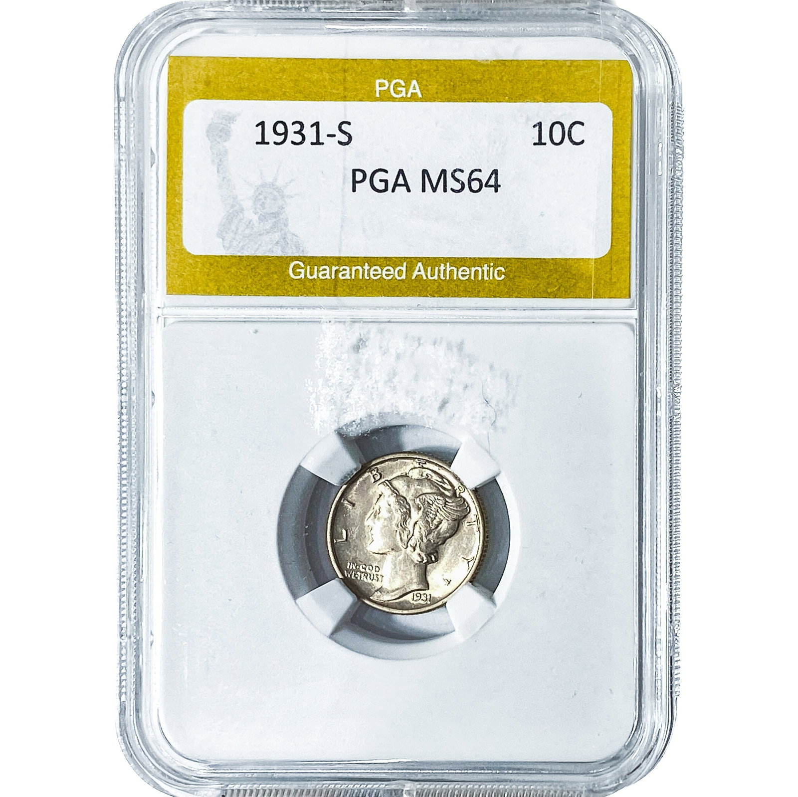 1931-S Mercury Silver Dime PGA MS64: 1931-S Mercury Silver Dime PGA MS64