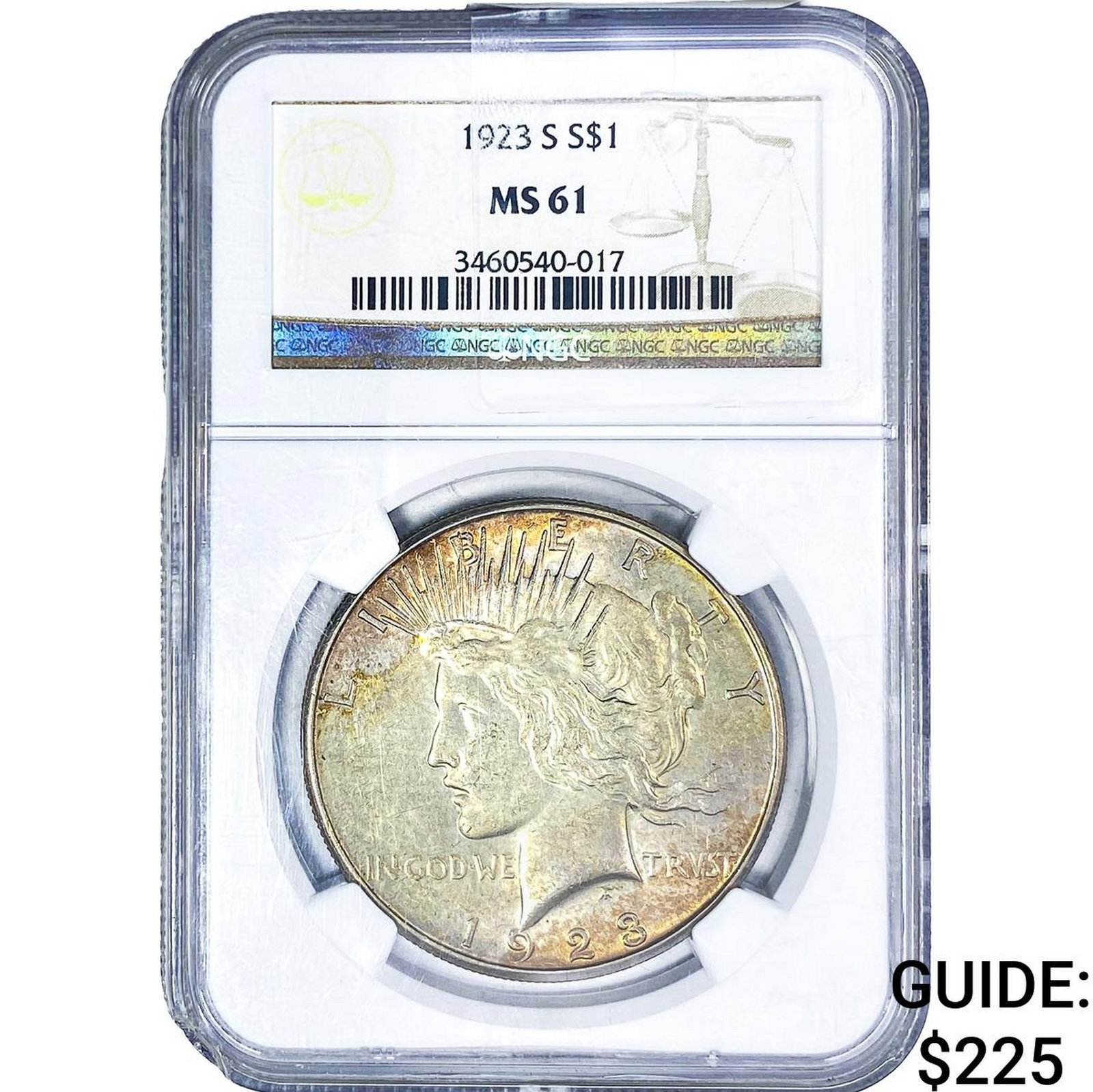 1923-S Silver Peace Dollar NGC MS61: 1923-S Silver Peace Dollar NGC MS61