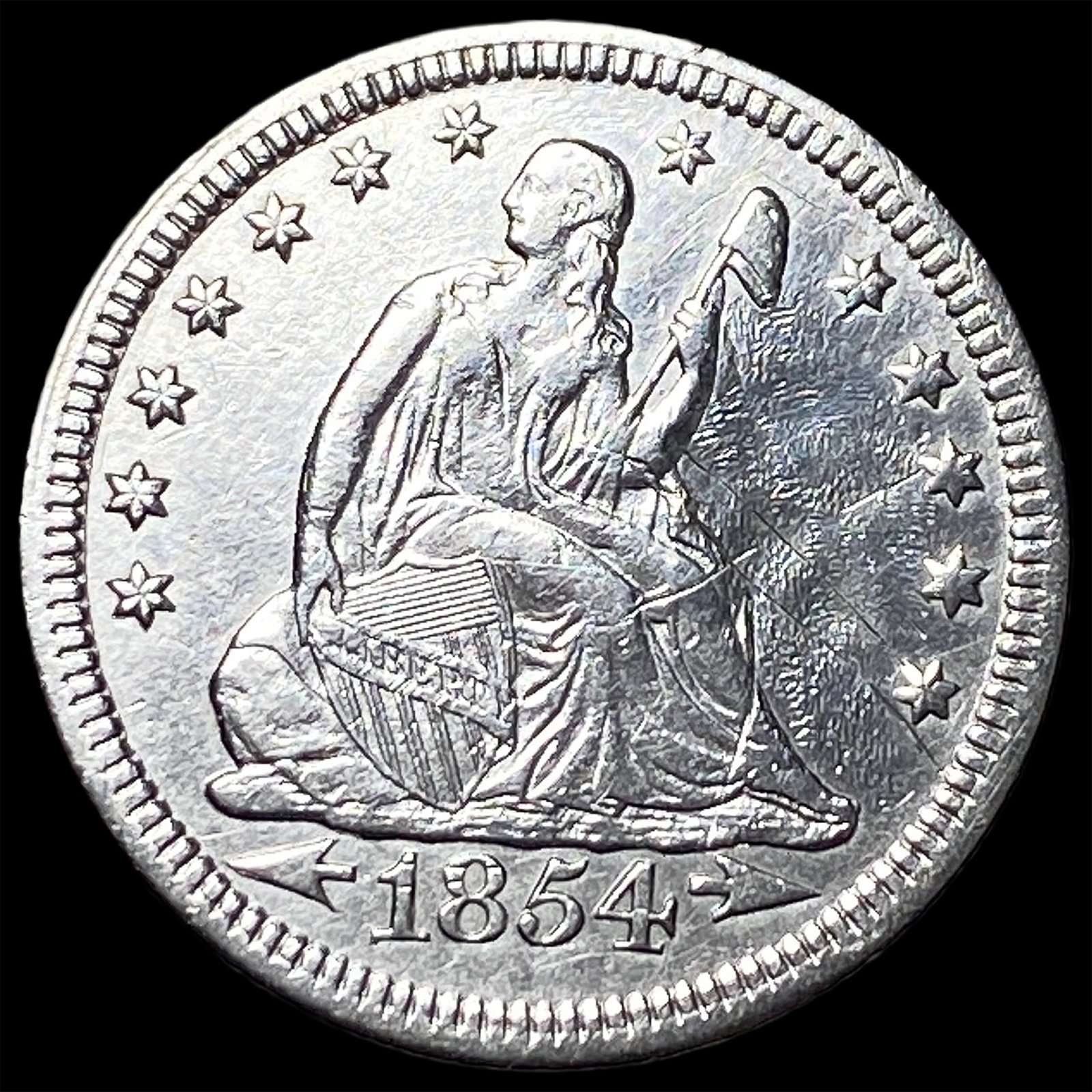 1854 Arrows Seated Liberty Quarter CLOSELY UNCIRCULATED: 1854 Arrows Seated Liberty Quarter CLOSELY UNCIRCULATED