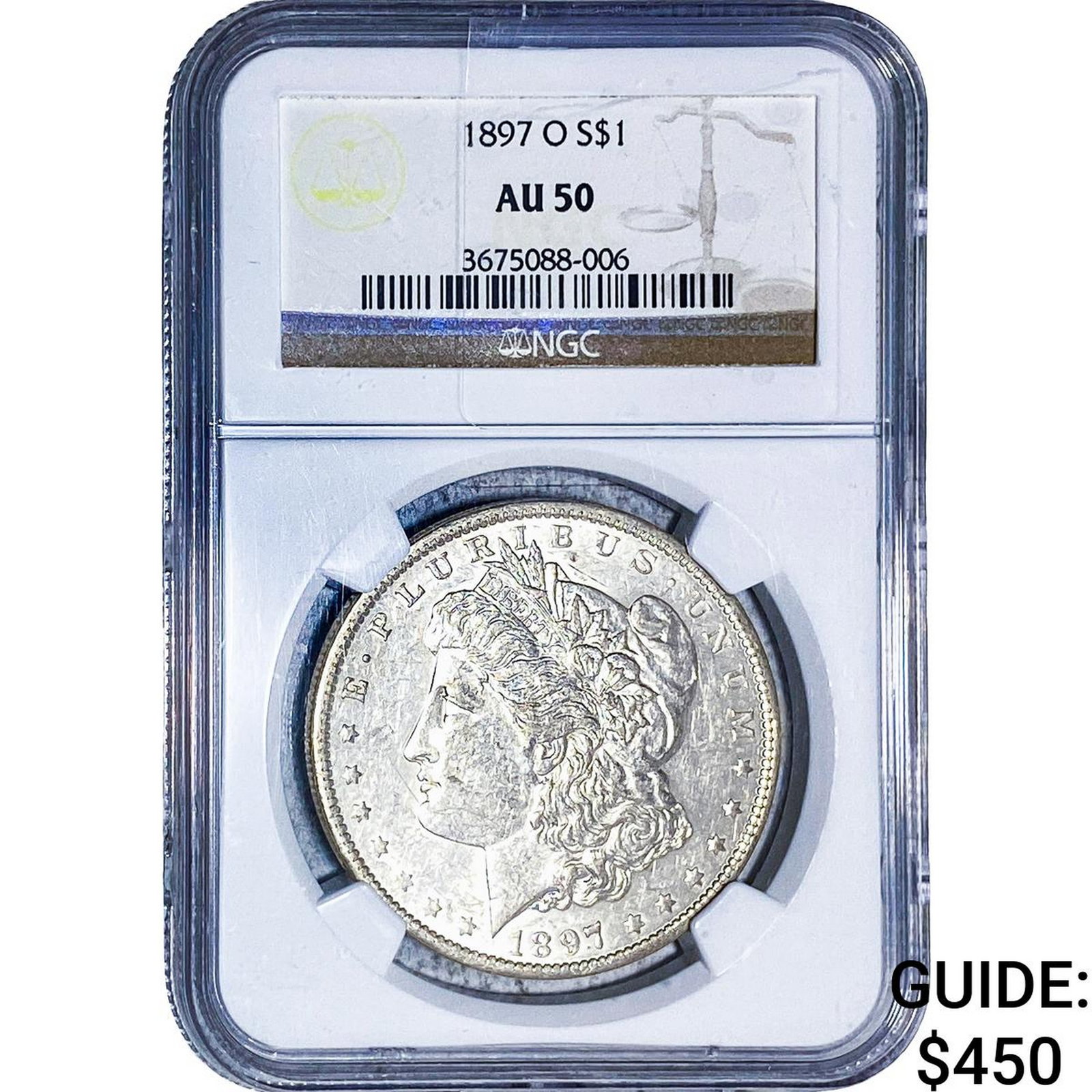 1897-O Morgan Silver Dollar NGC AU50: 1897-O Morgan Silver Dollar NGC AU50