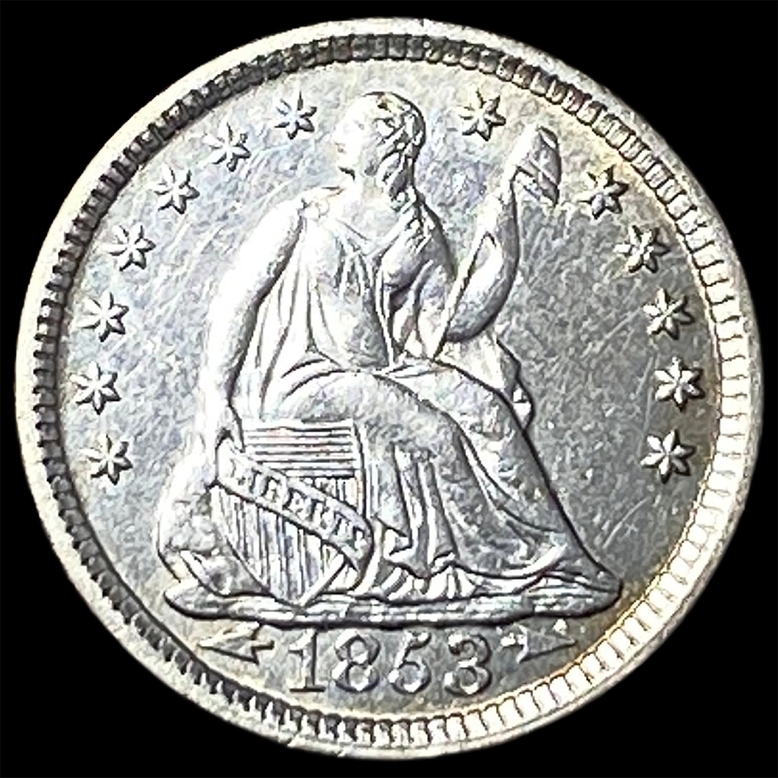 1853 Silver Seated Liberty Half Dime CHOICE AU: 1853 Silver Seated Liberty Half Dime CHOICE AU