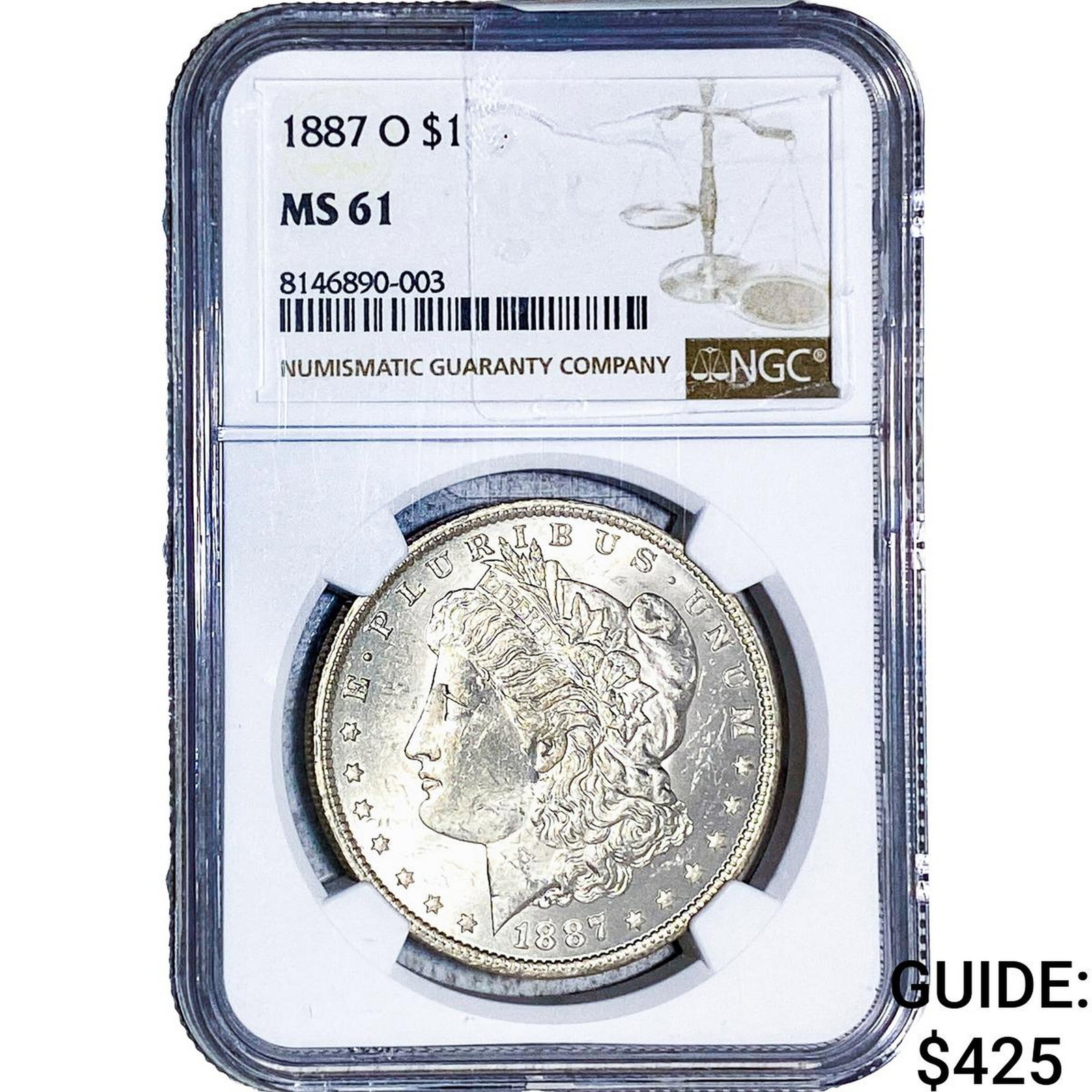 1887-O Morgan Silver Dollar NGC MS61: 1887-O Morgan Silver Dollar NGC MS61
